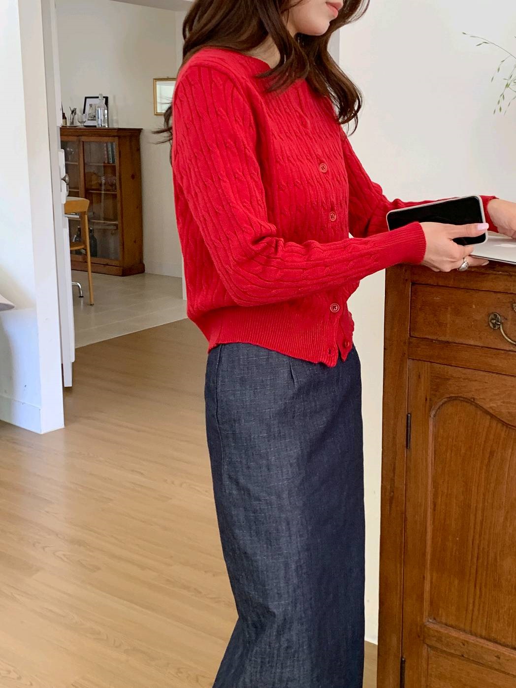 ニットソフトボタンラウンドネックスリム長袖ケーブルカーディガン | 詳細画像9