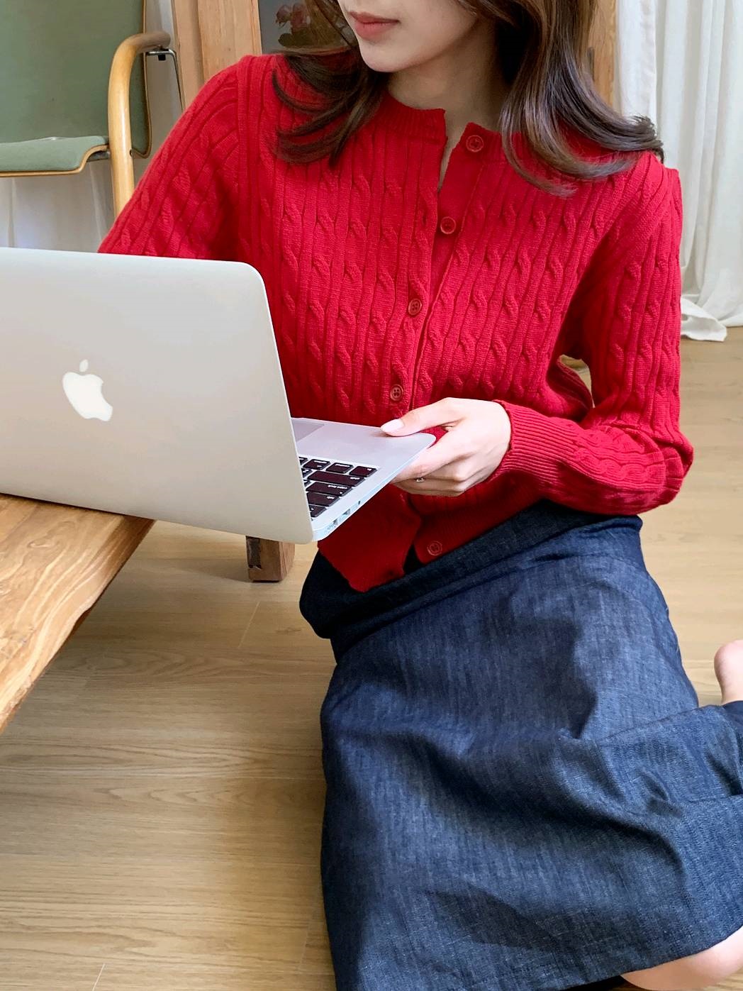 ニットソフトボタンラウンドネックスリム長袖ケーブルカーディガン | 詳細画像10