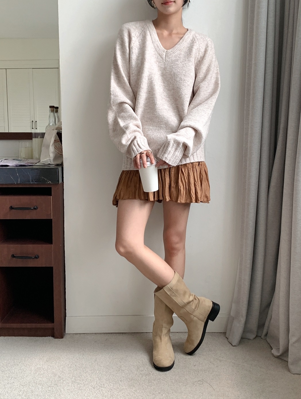 Vネックルーズ長袖ニット | 詳細画像6