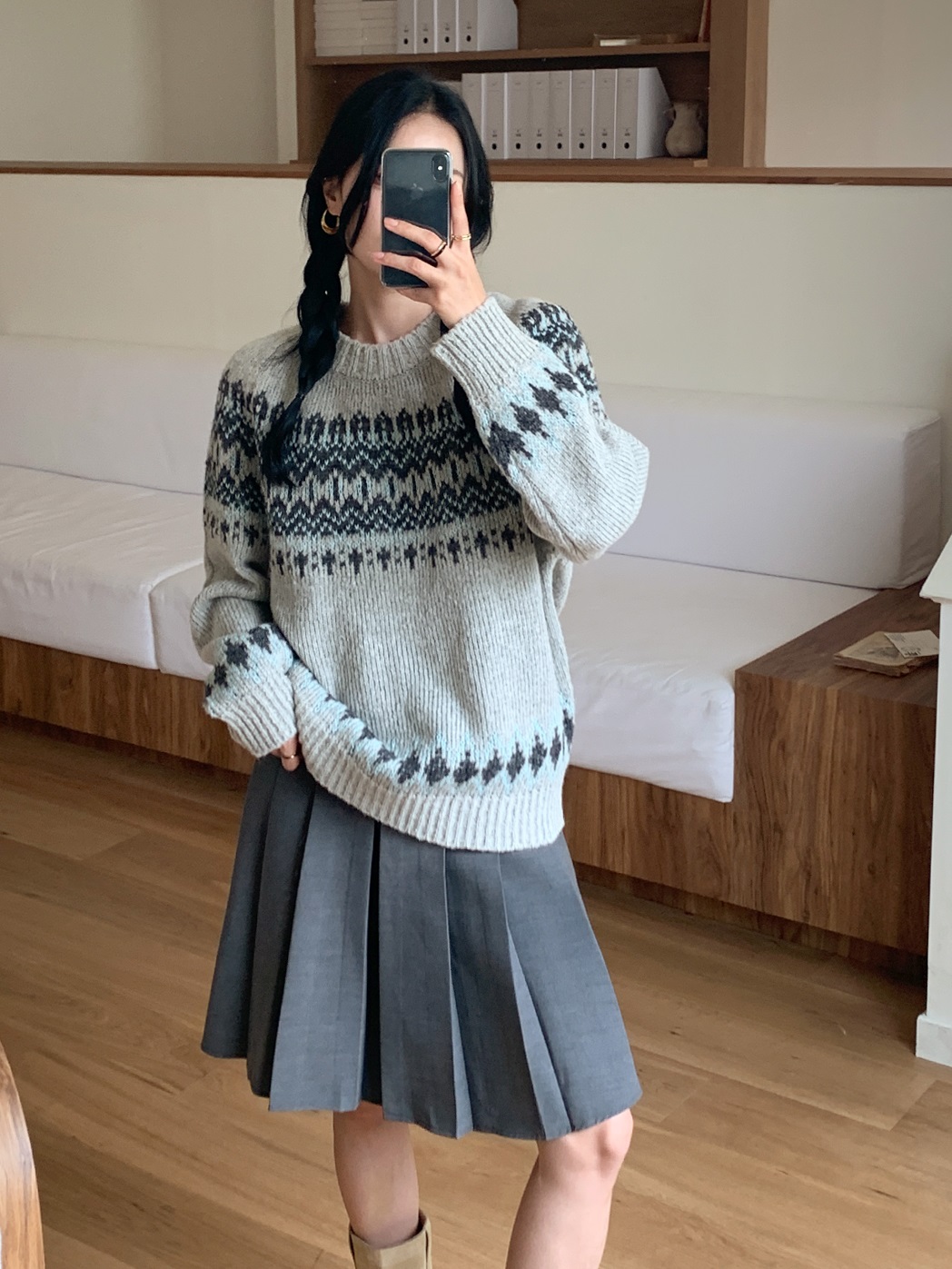 ジャガードラウンドネックルーズ長袖ノルディックニット | 詳細画像2