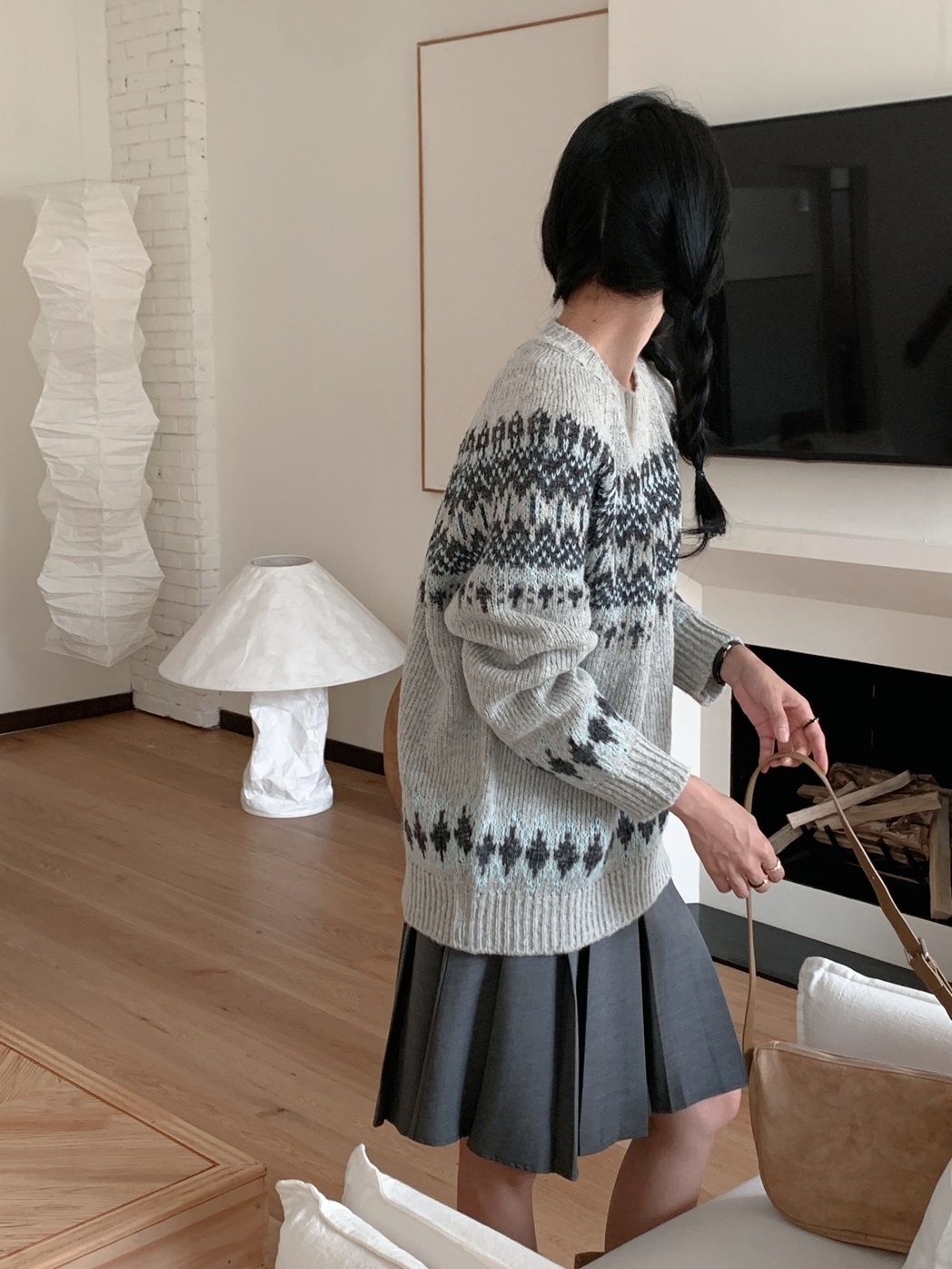 ジャガードラウンドネックルーズ長袖ノルディックニット | 詳細画像3