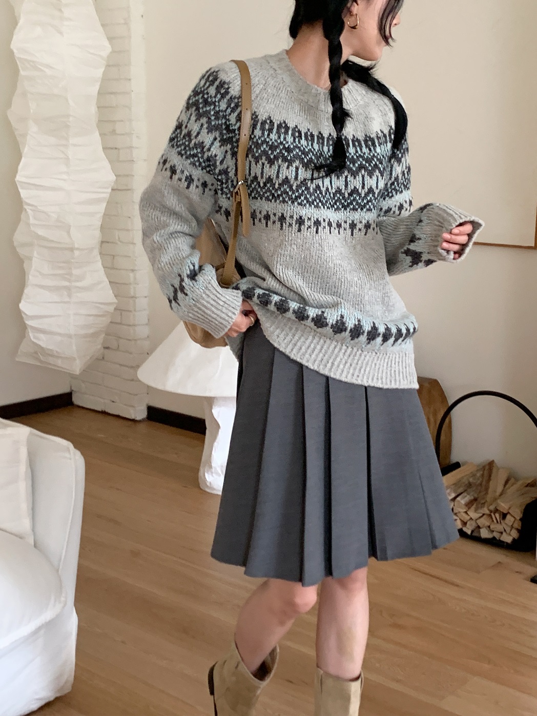 ジャガードラウンドネックルーズ長袖ノルディックニット | 詳細画像7