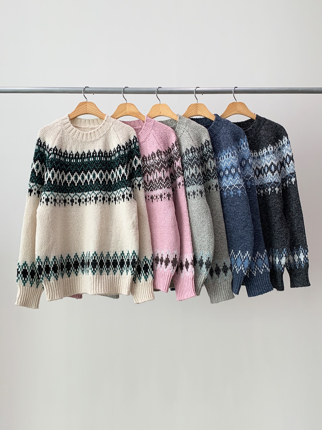 ジャガードラウンドネックルーズ長袖ノルディックニット | 詳細画像11