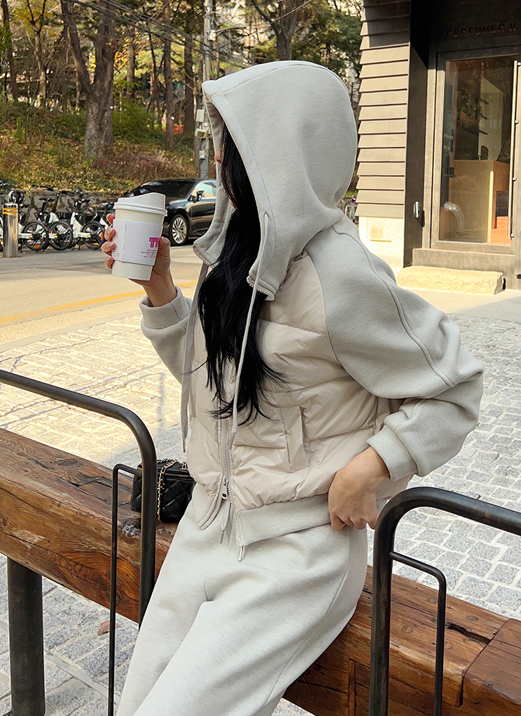 シャギーダックダウンコンビジップアップフードポケットウエストゴム