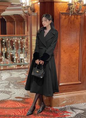 リボンネックエコファースリーブハーフコート | レディース