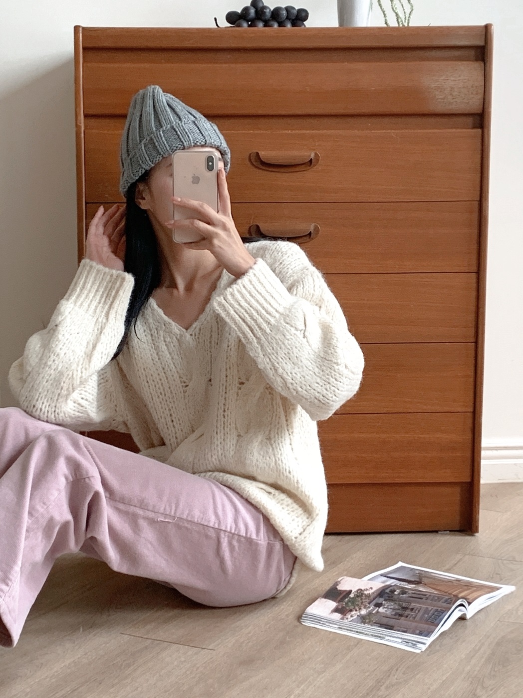 Vネックルーズ長袖ケーブルニット | 詳細画像2