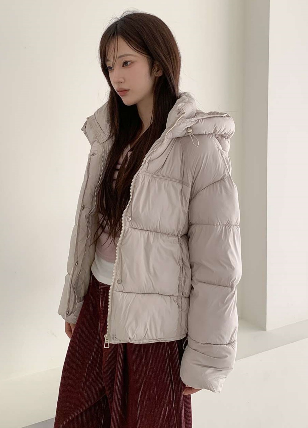 ウェルロンジップアップフードポケットショート長袖ダウンジャケット | 詳細画像2