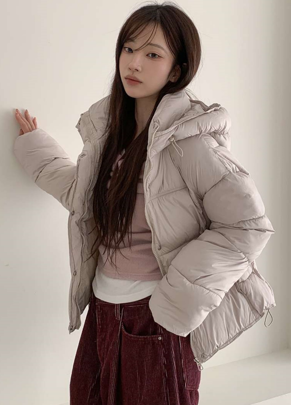 ウェルロンジップアップフードポケットショート長袖ダウンジャケット | 詳細画像3