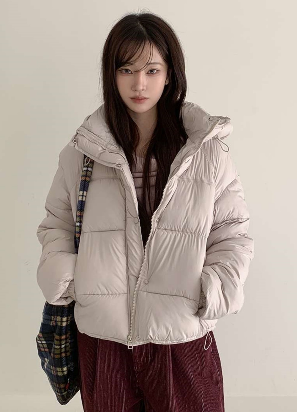 ウェルロンジップアップフードポケットショート長袖ダウンジャケット | 詳細画像4
