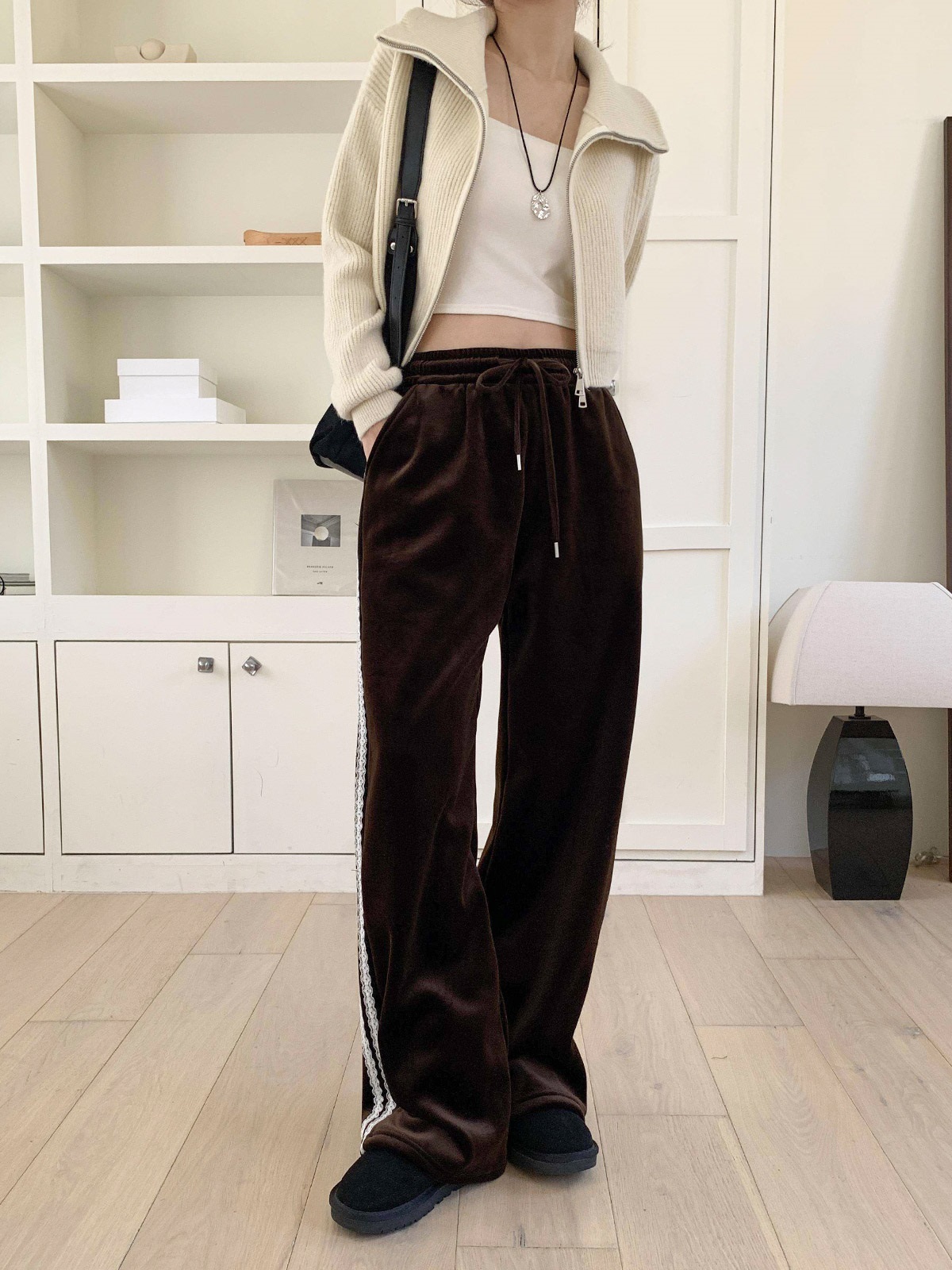 ソフトコンビベロアポケットウエストゴムロングトラックレースパンツトレーニング | 詳細画像7