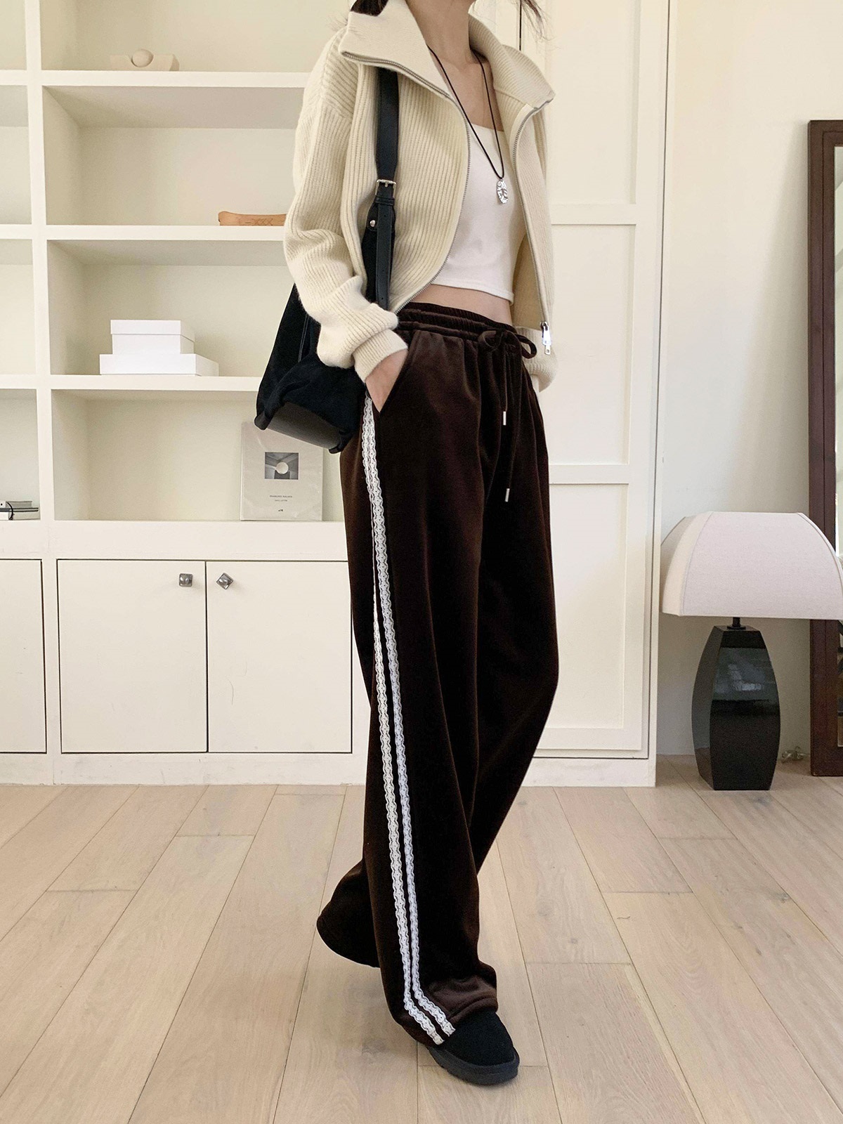 ソフトコンビベロアポケットウエストゴムロングトラックレースパンツトレーニング | 詳細画像9