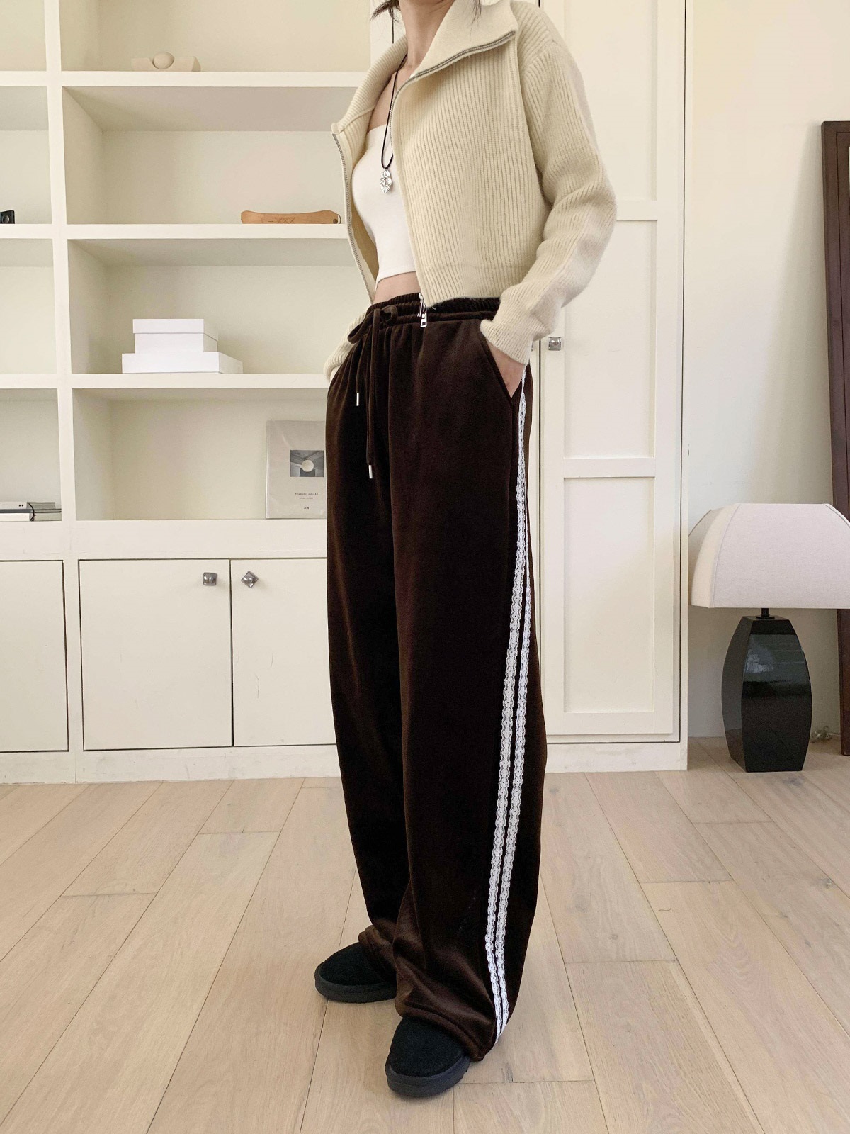 ソフトコンビベロアポケットウエストゴムロングトラックレースパンツトレーニング | 詳細画像13