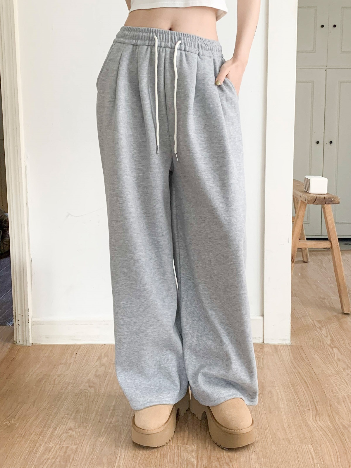 裏起毛ポケットウエストゴムツータックワイドパンツトレーニング | 詳細画像3