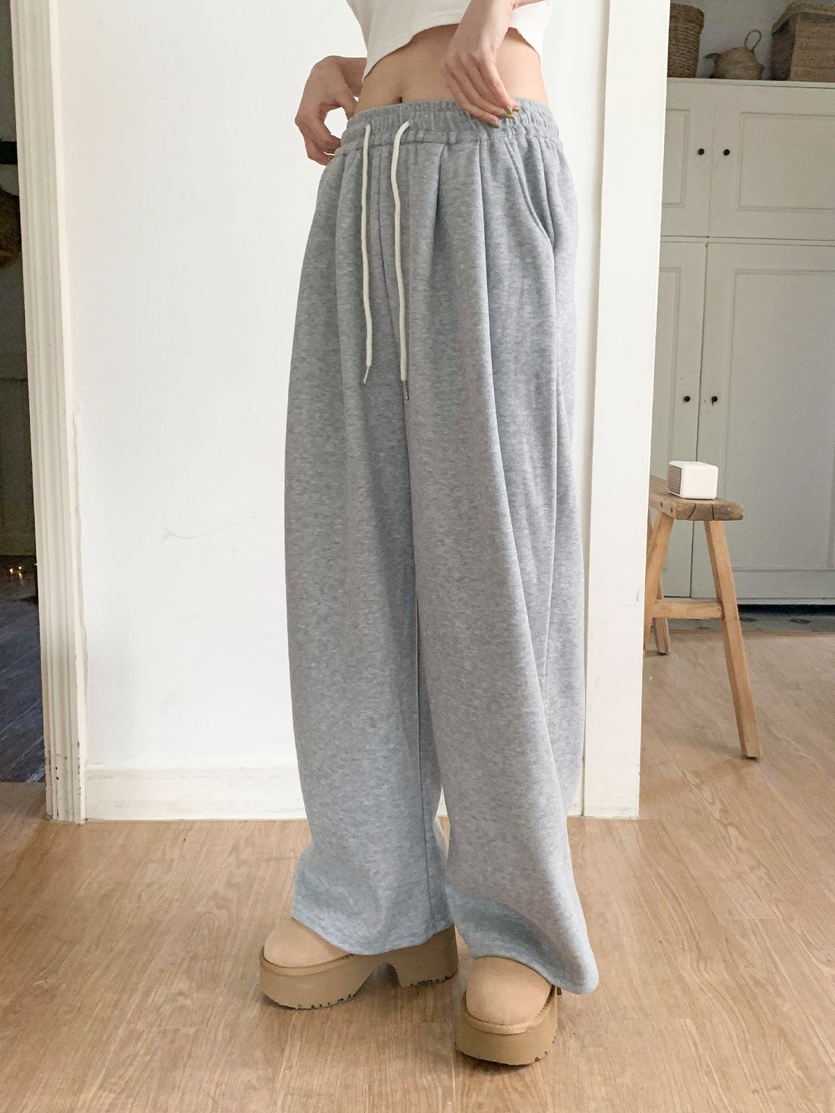 裏起毛ポケットウエストゴムツータックワイドパンツトレーニング | 詳細画像4