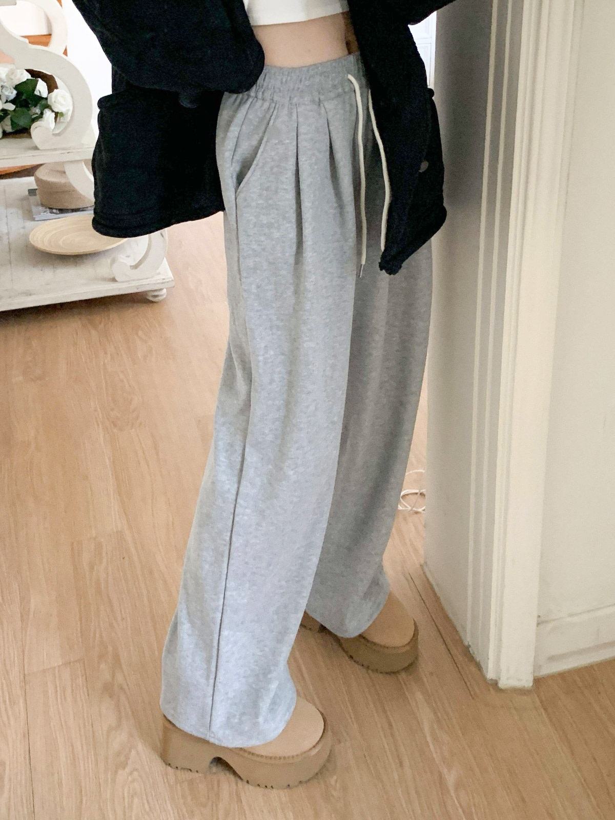 裏起毛ポケットウエストゴムツータックワイドパンツトレーニング | 詳細画像5