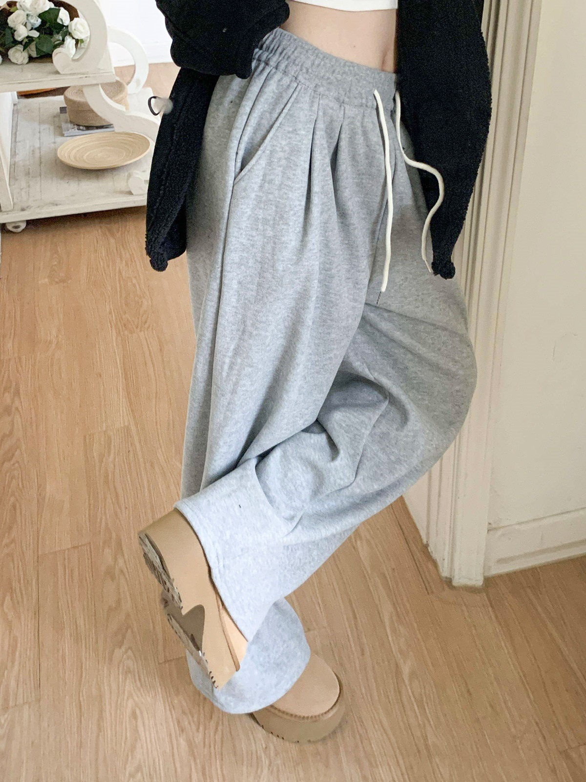 裏起毛ポケットウエストゴムツータックワイドパンツトレーニング | 詳細画像14