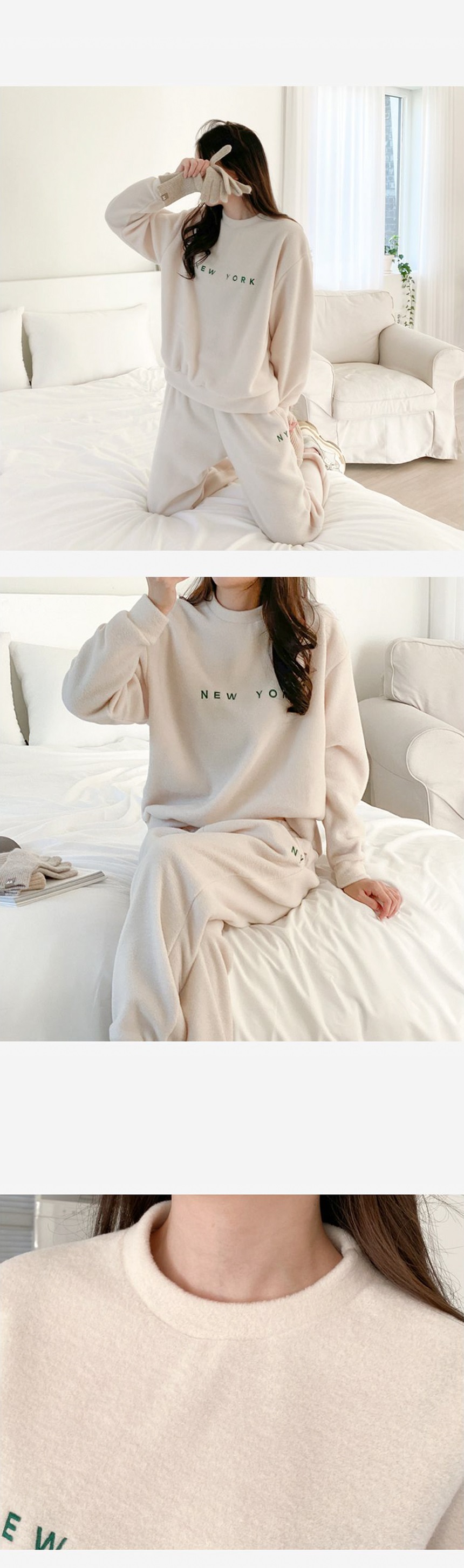 両起毛ソフトラウンドネックウエストゴムルーズ長袖刺繍セットアップパンツスウェットトレーニング | 詳細画像2