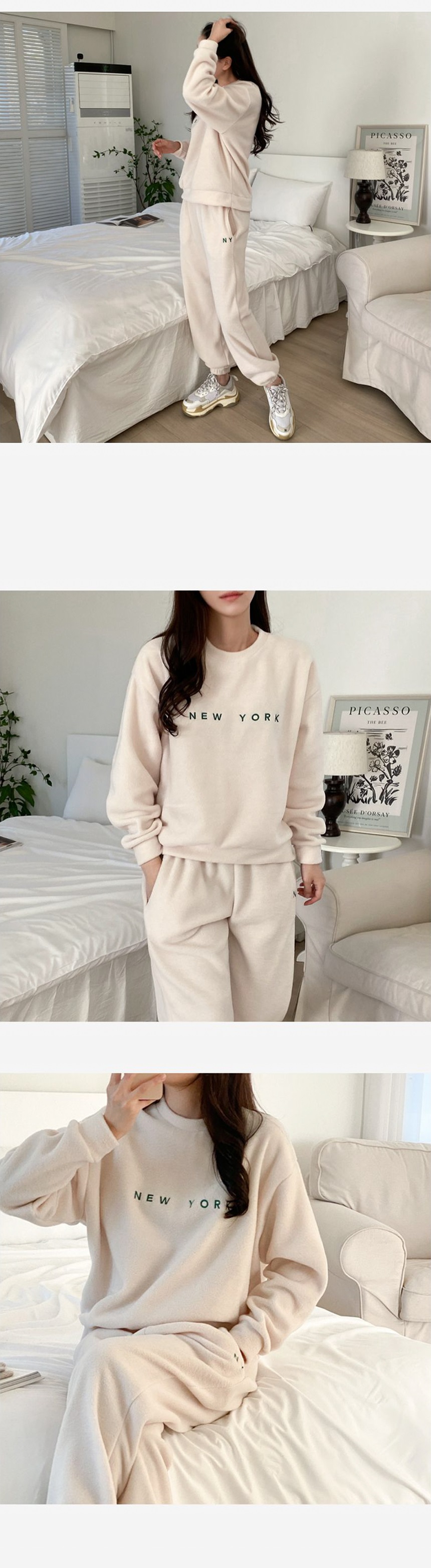 両起毛ソフトラウンドネックウエストゴムルーズ長袖刺繍セットアップパンツスウェットトレーニング | 詳細画像4