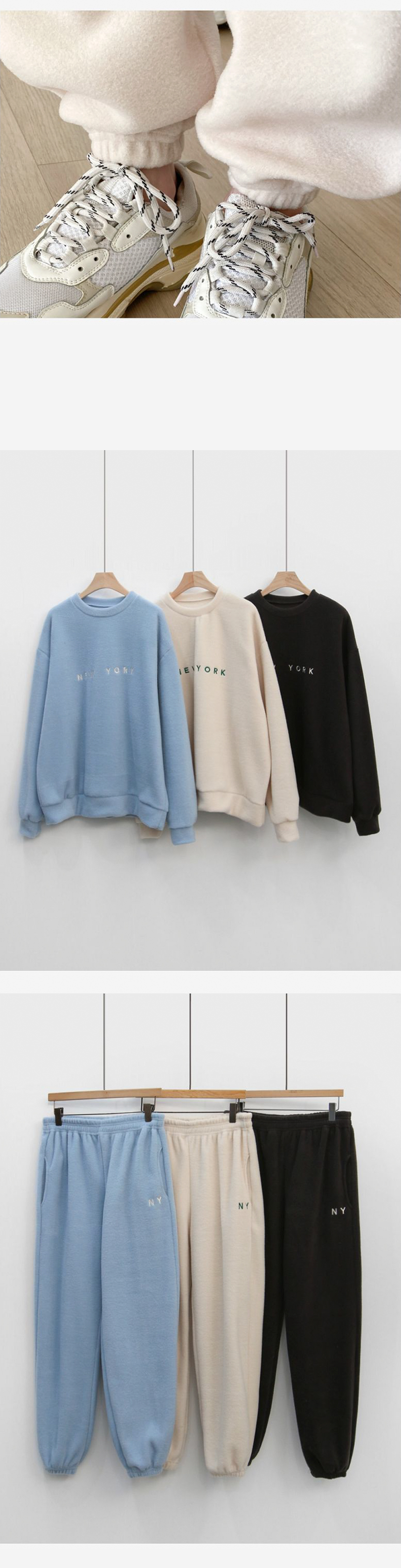 両起毛ソフトラウンドネックウエストゴムルーズ長袖刺繍セットアップパンツスウェットトレーニング | 詳細画像9