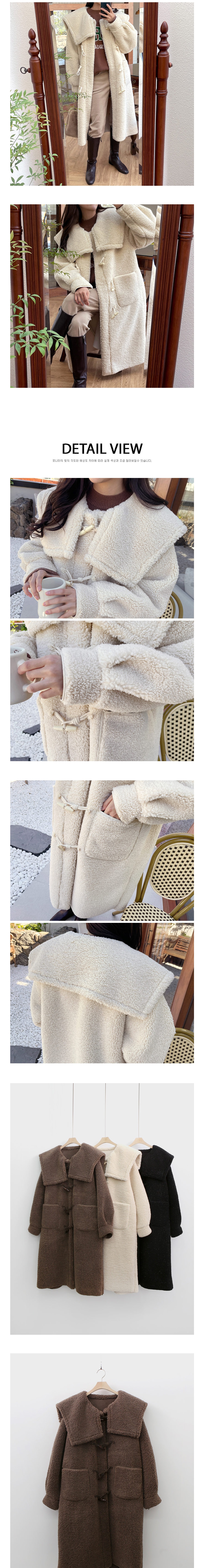 ボアスエード調セーラーカラートグルボタンポケットオーバーサイズロングルーズ長袖ジャンパーコート | 詳細画像3