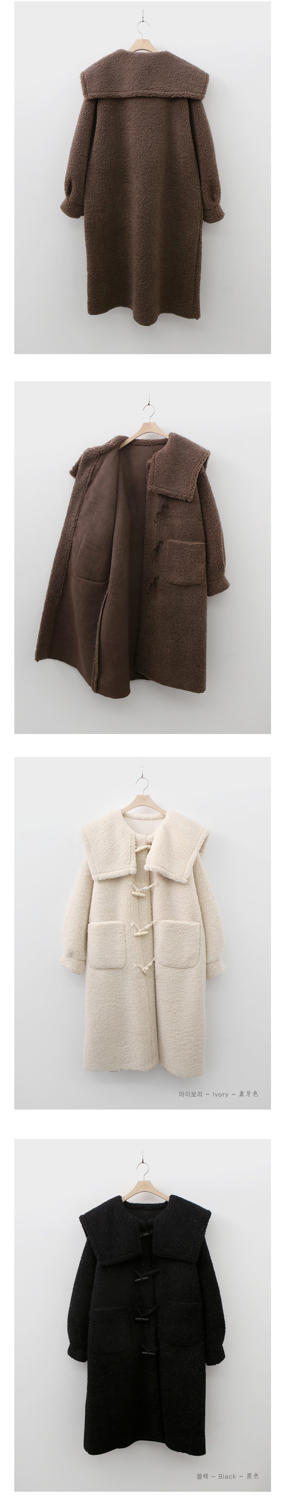 ボアスエード調セーラーカラートグルボタンポケットオーバーサイズロングルーズ長袖ジャンパーコート | 詳細画像4