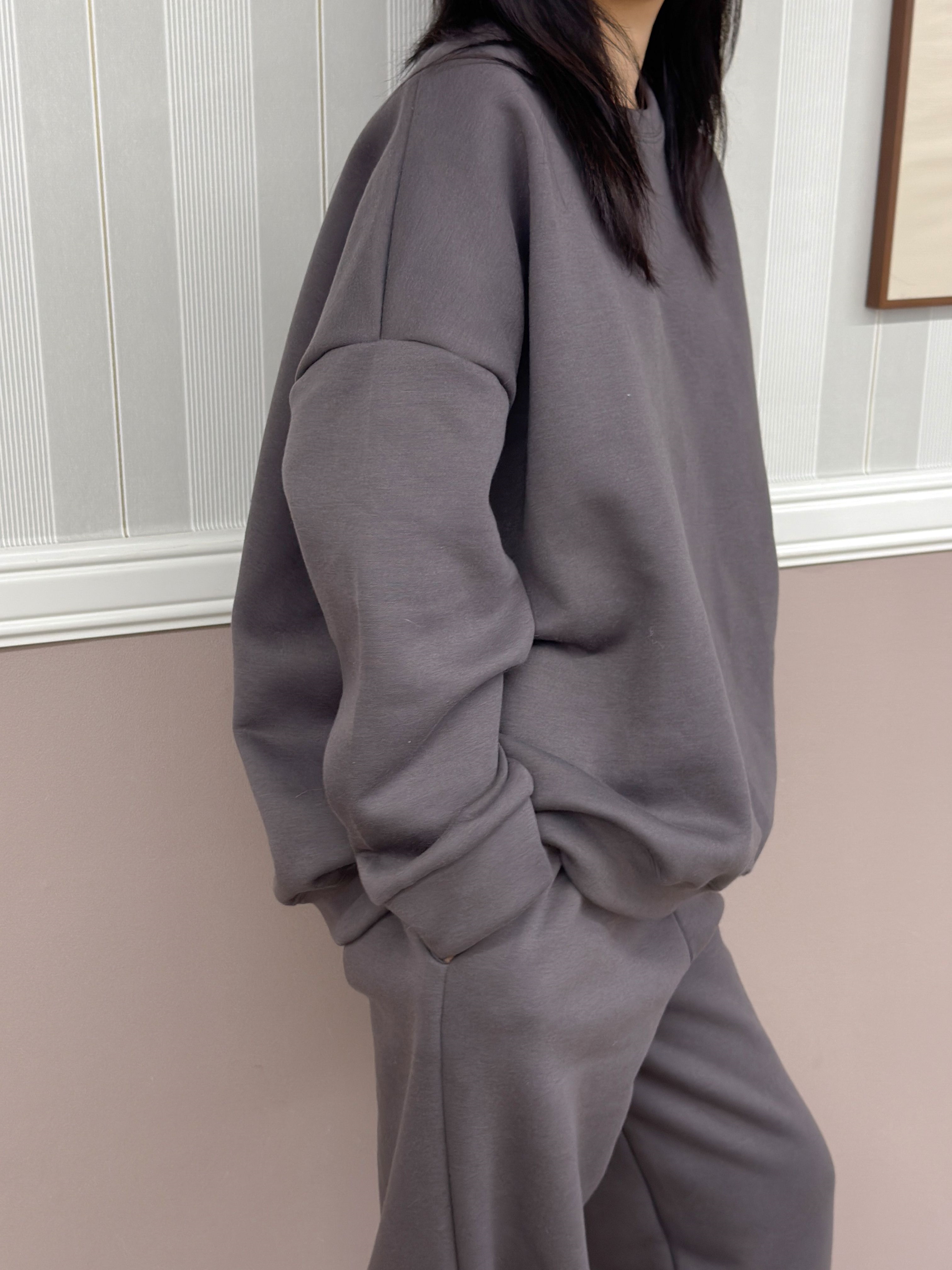 裏起毛ラウンドネックポケットウエストゴムルーズ長袖ジョガーセットアップパンツスウェットトレーニング | 詳細画像5