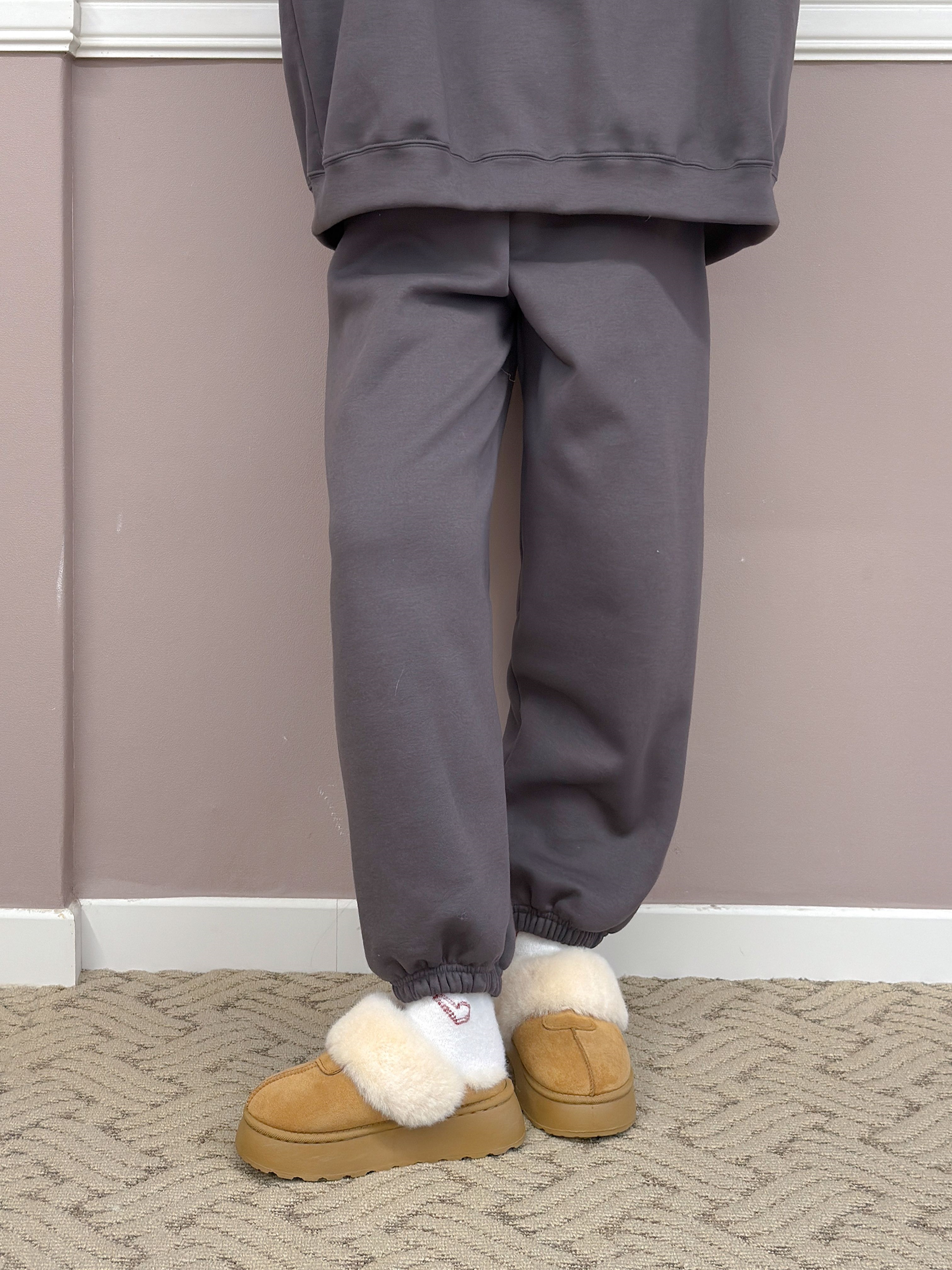 裏起毛ラウンドネックポケットウエストゴムルーズ長袖ジョガーセットアップパンツスウェットトレーニング | 詳細画像9
