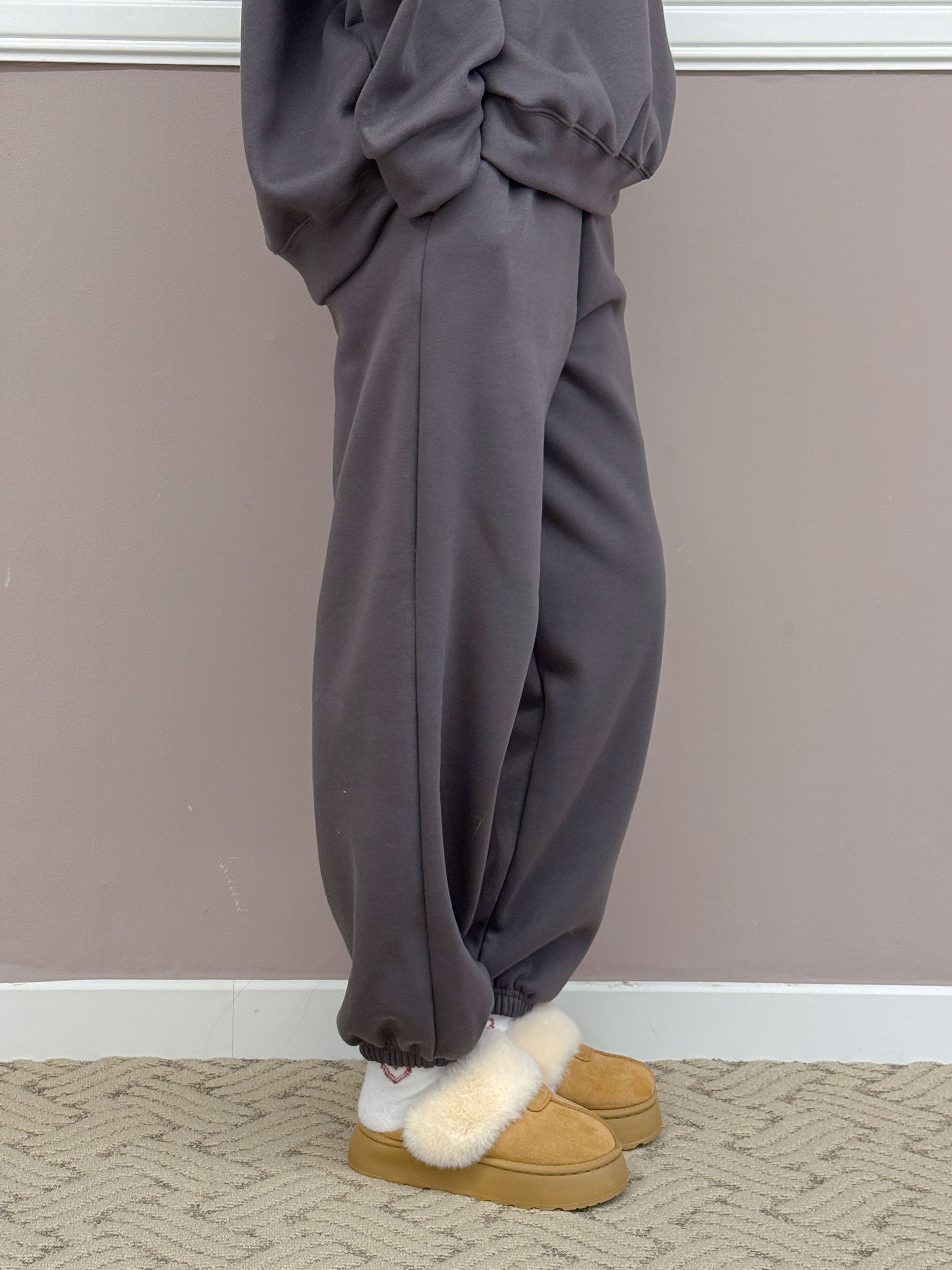 裏起毛ラウンドネックポケットウエストゴムルーズ長袖ジョガーセットアップパンツスウェットトレーニング | 詳細画像10