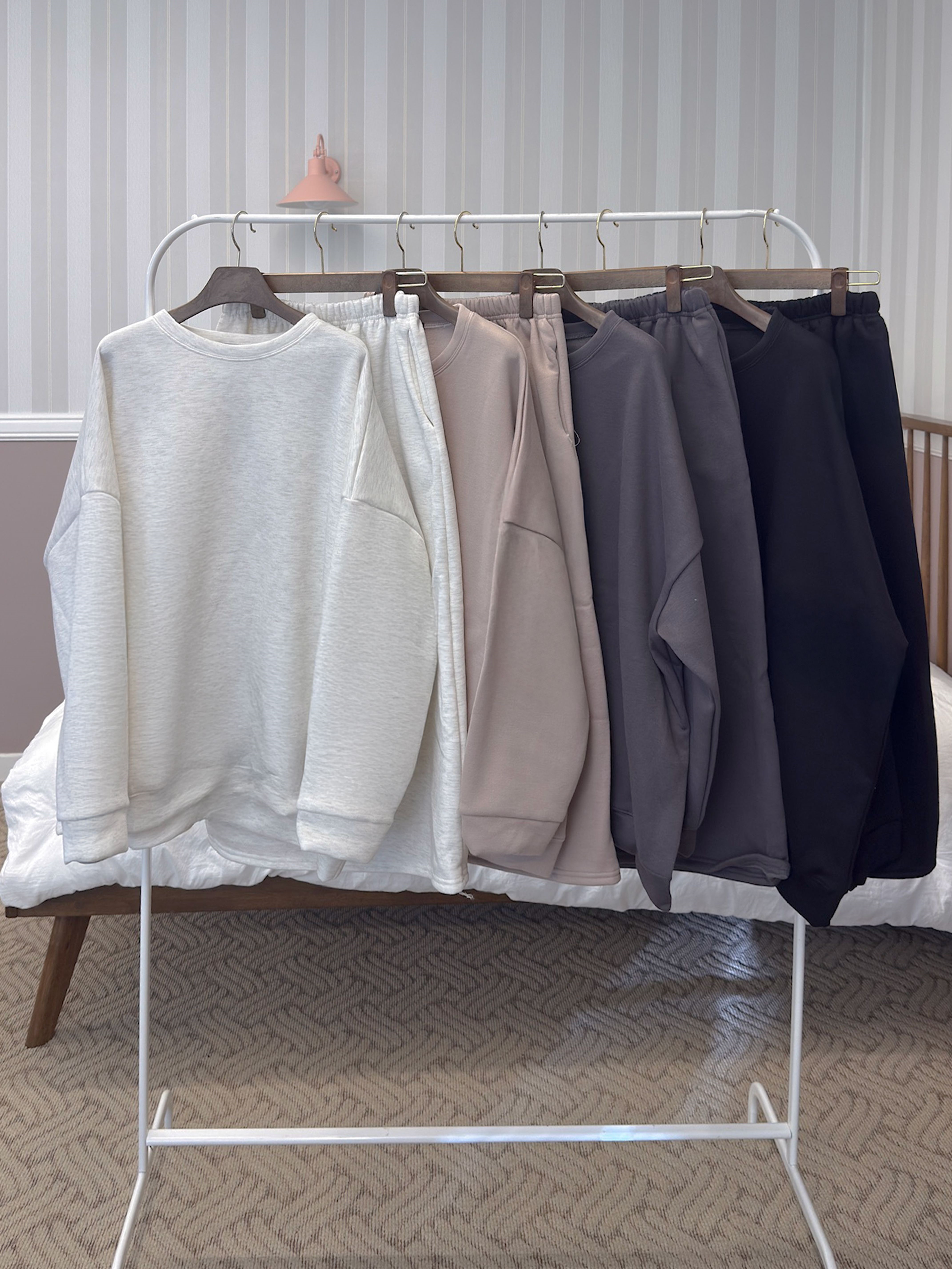 裏起毛ラウンドネックウエストゴムボクシーロングルーズ長袖セットアップスカートスウェットトレーニング | 詳細画像15