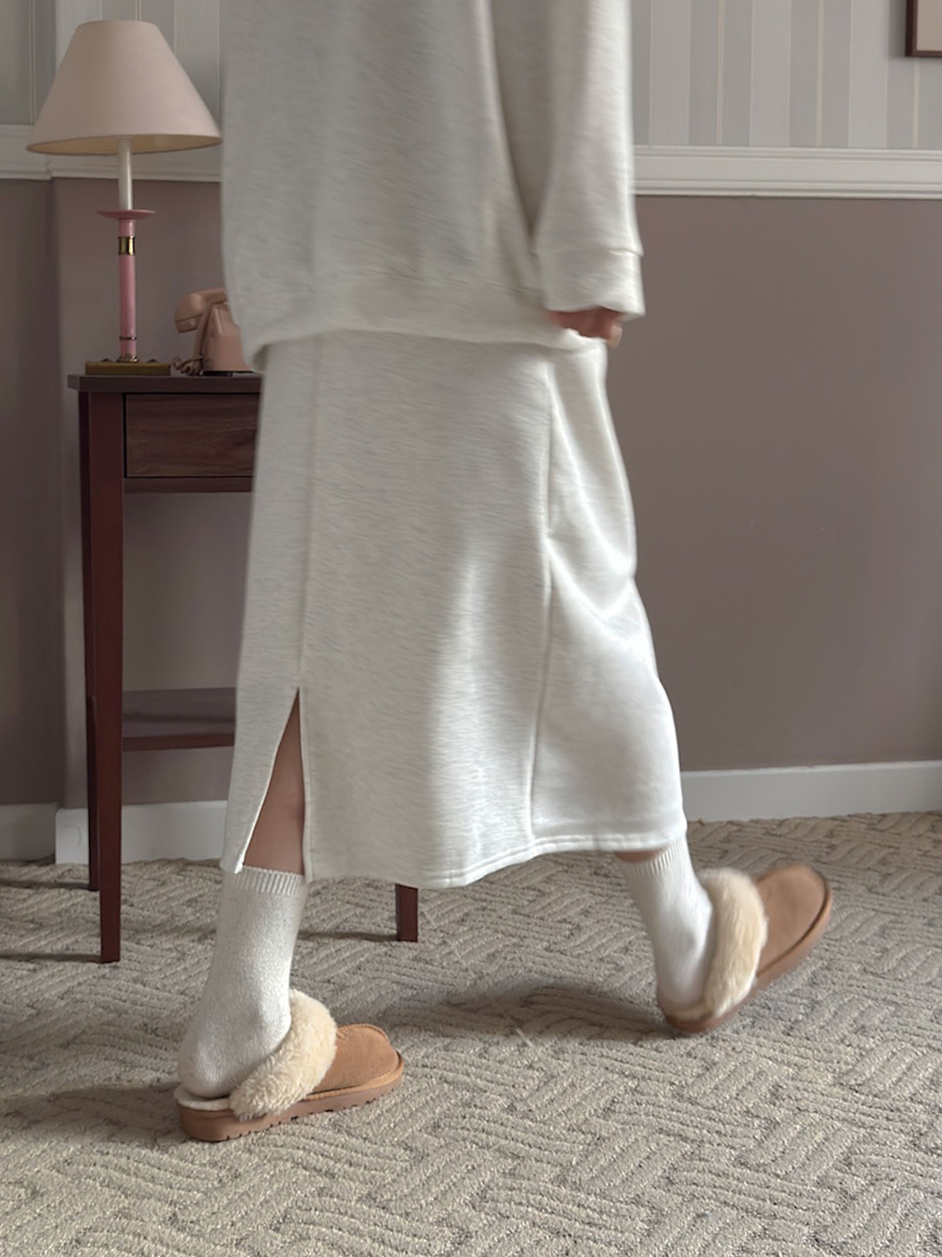 裏起毛ラウンドネックウエストゴムボクシーロングルーズ長袖セットアップスカートスウェットトレーニング | 詳細画像6