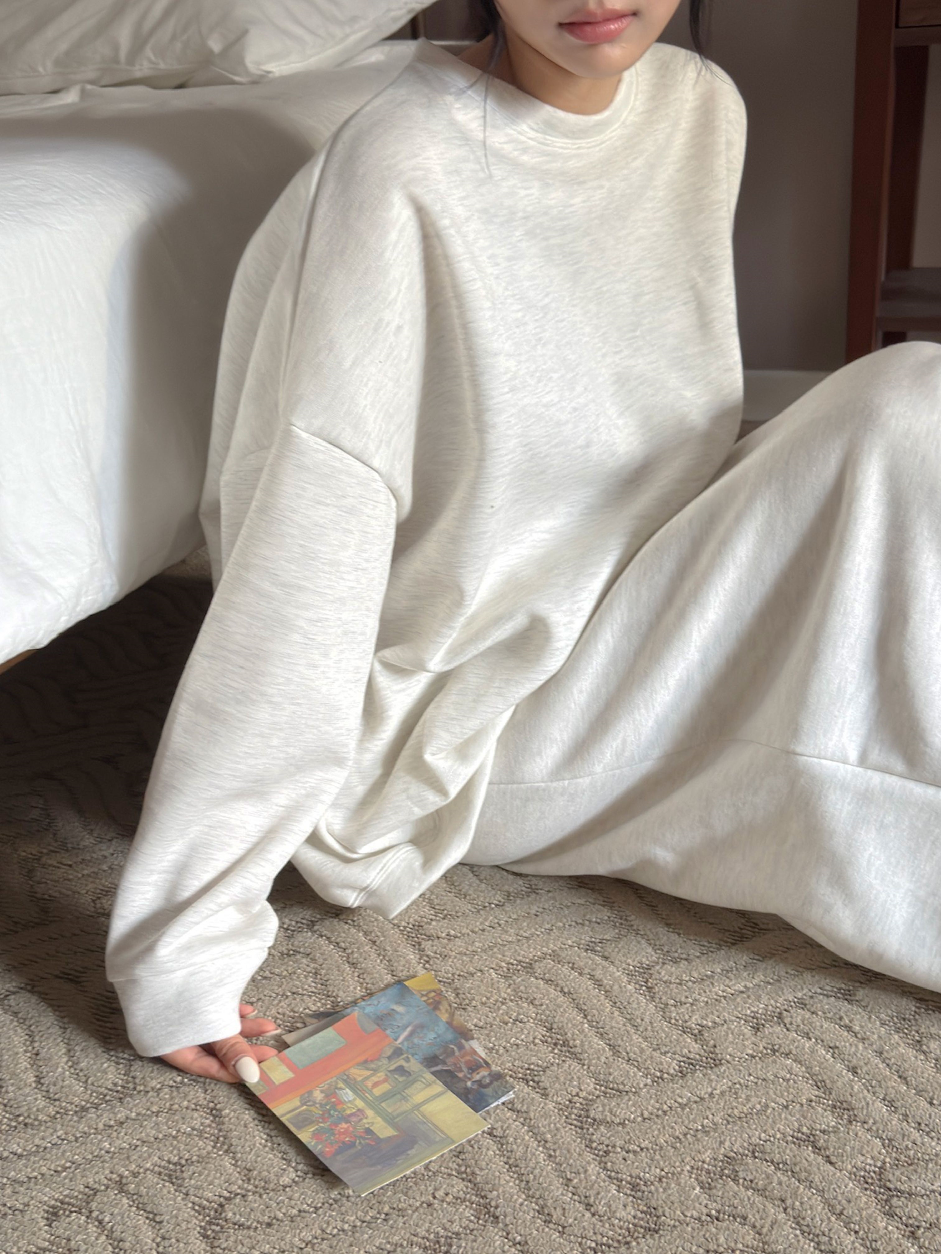 裏起毛ラウンドネックウエストゴムボクシーロングルーズ長袖セットアップスカートスウェットトレーニング | 詳細画像7