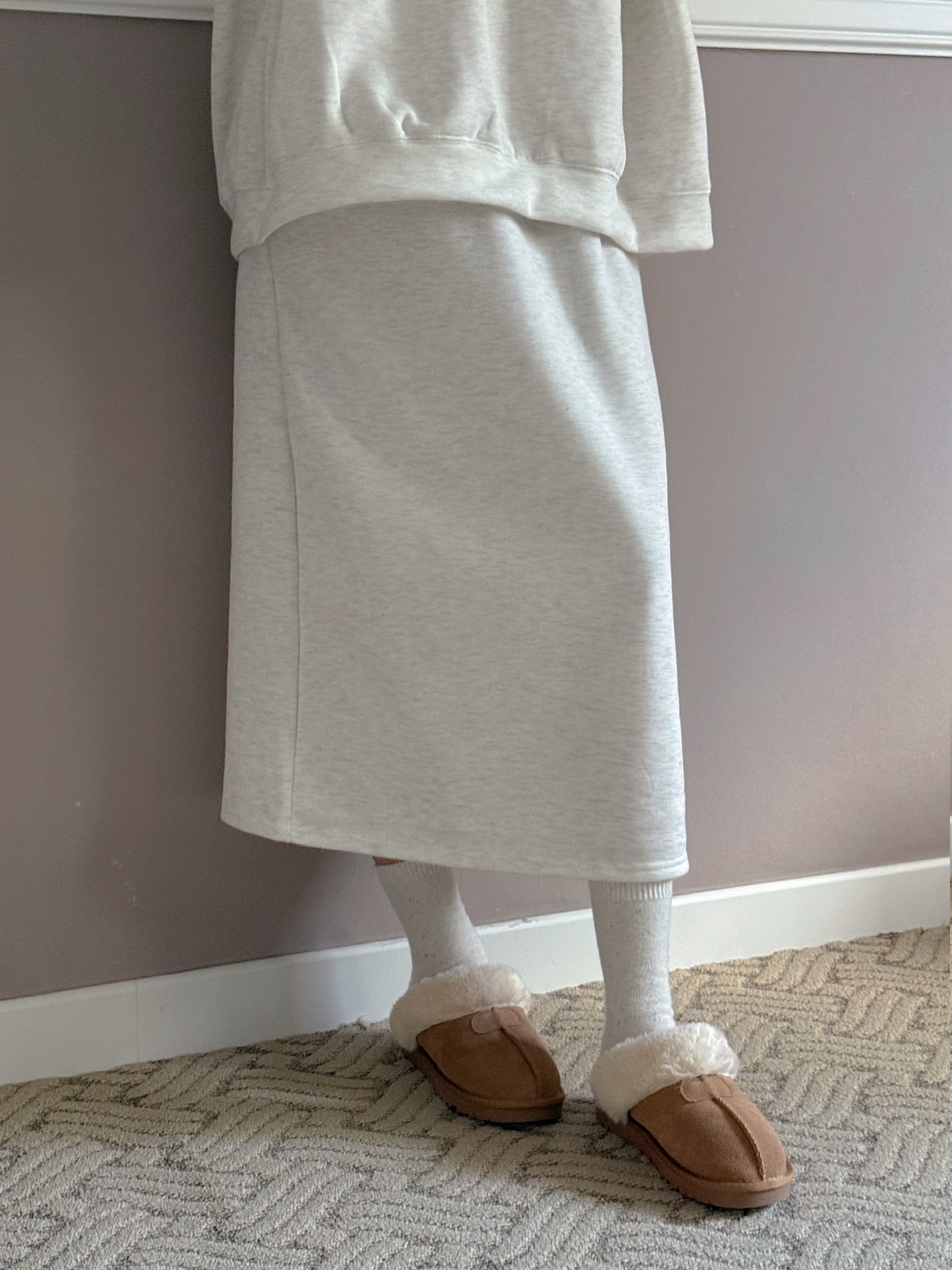 裏起毛ラウンドネックウエストゴムボクシーロングルーズ長袖セットアップスカートスウェットトレーニング | 詳細画像8