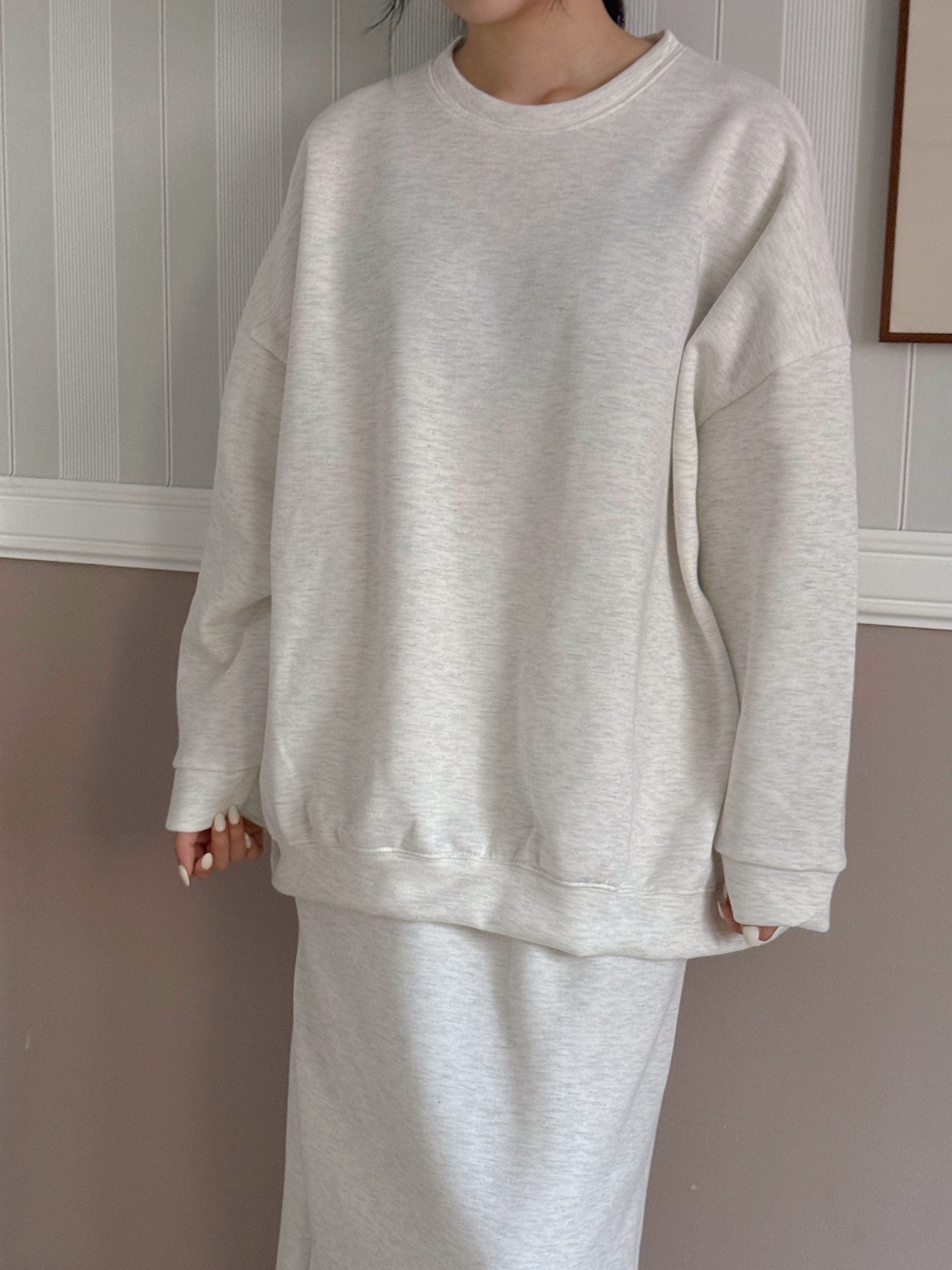 裏起毛ラウンドネックウエストゴムボクシーロングルーズ長袖セットアップスカートスウェットトレーニング | 詳細画像10