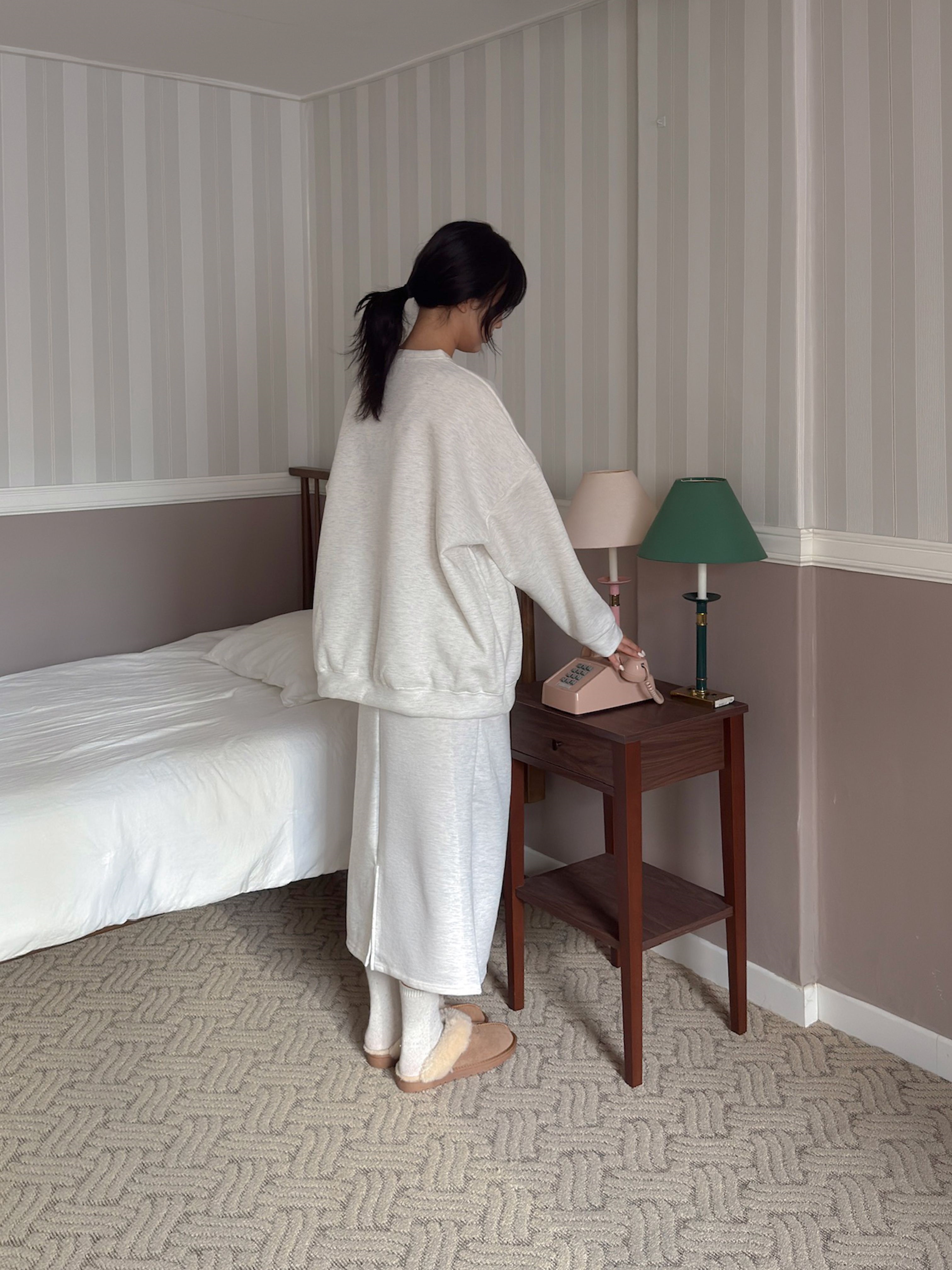 裏起毛ラウンドネックウエストゴムボクシーロングルーズ長袖セットアップスカートスウェットトレーニング | 詳細画像11