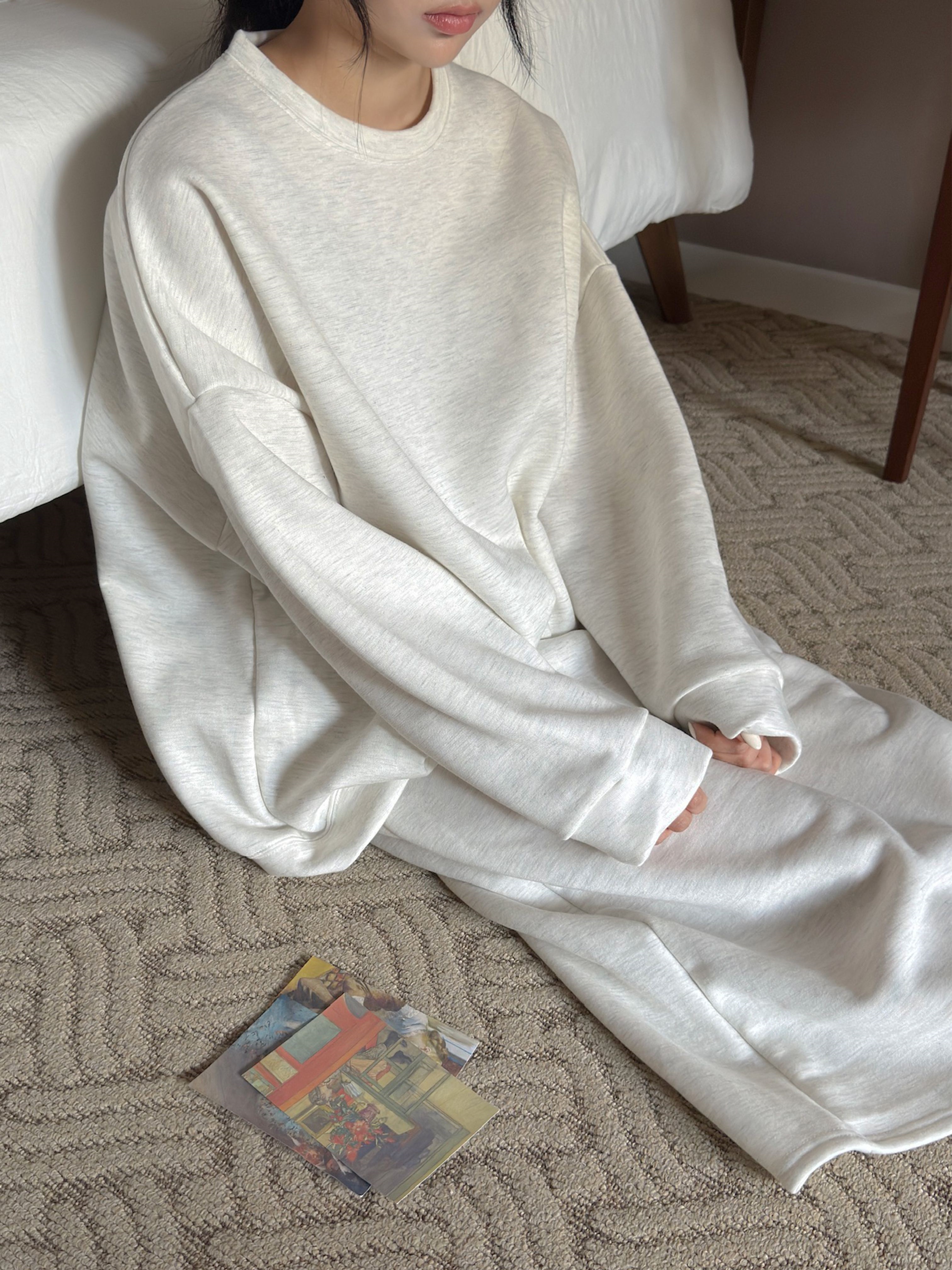 裏起毛ラウンドネックウエストゴムボクシーロングルーズ長袖セットアップスカートスウェットトレーニング | 詳細画像13