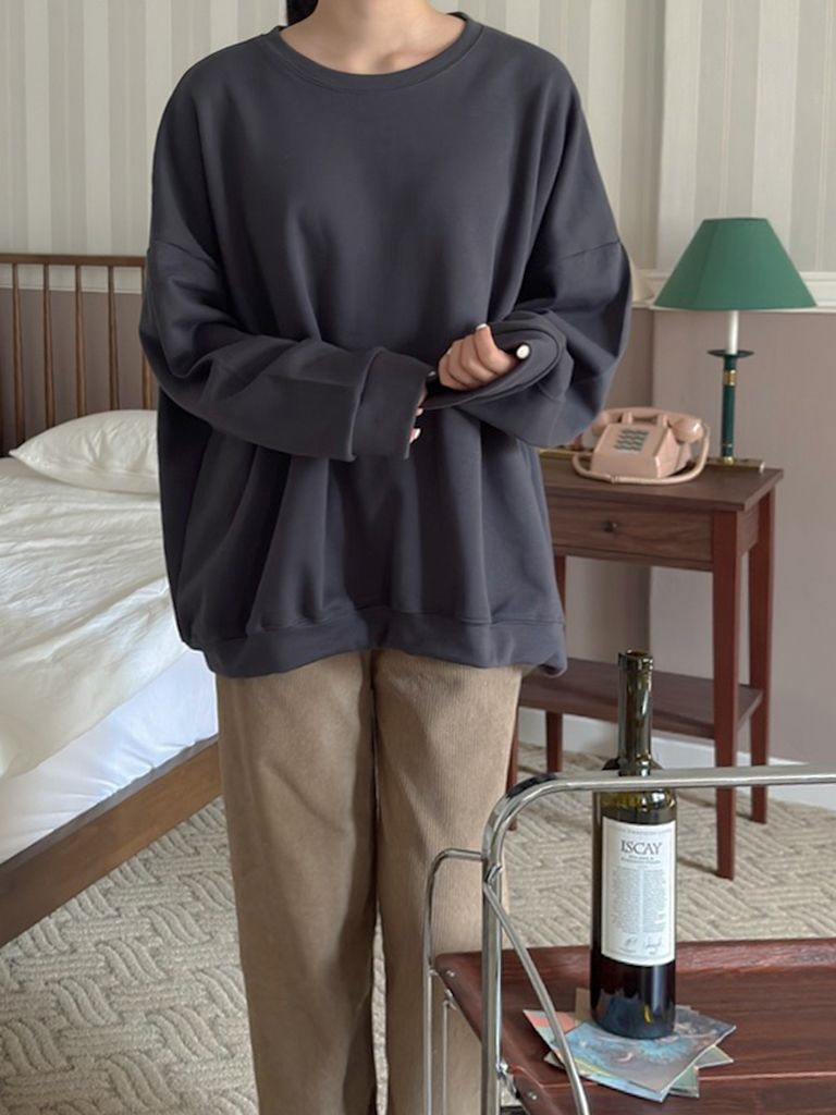 裏起毛ラウンドネックボクシールーズ長袖スウェット | 詳細画像10