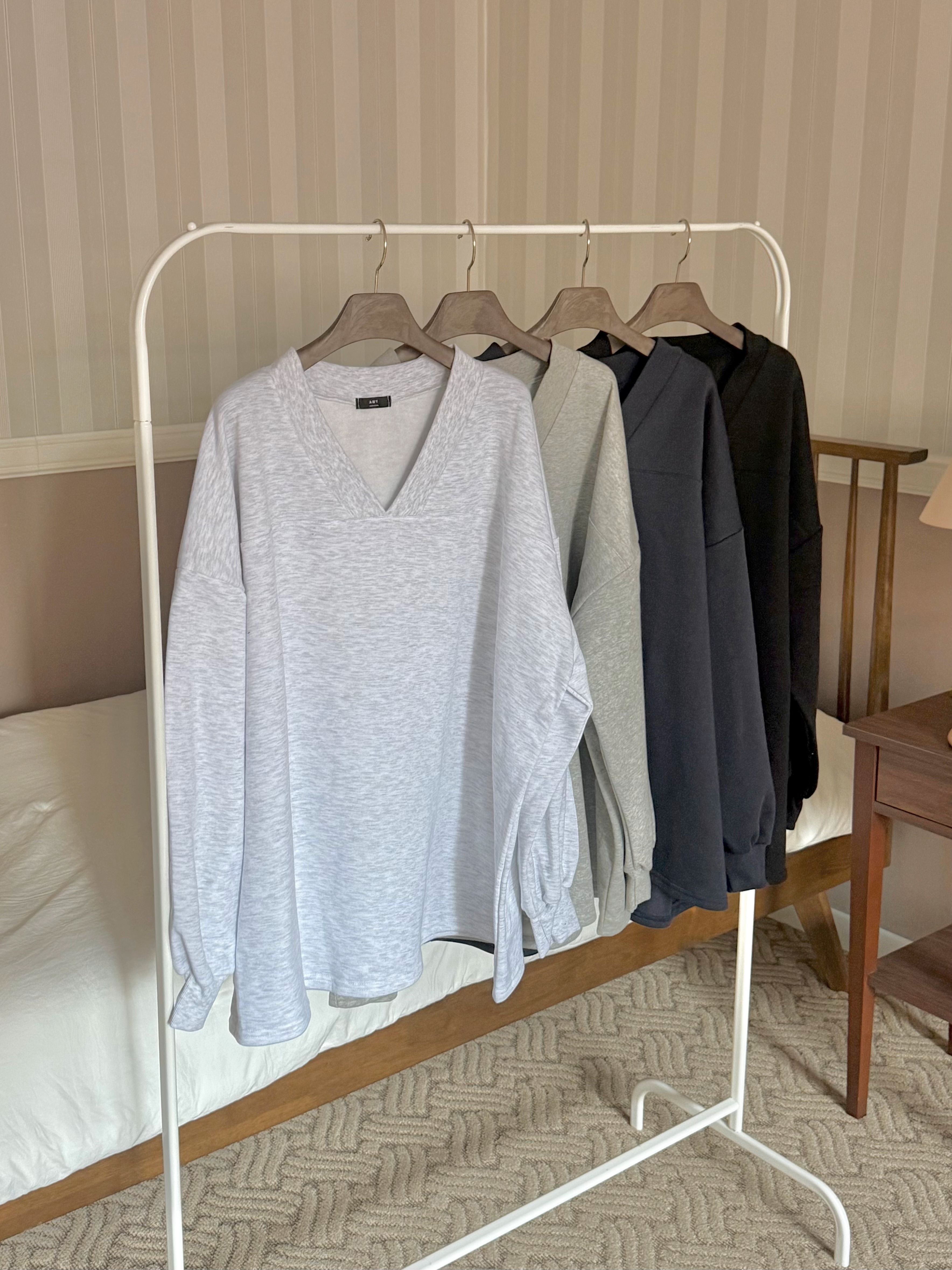 裏起毛Vネックラインボクシールーズ長袖Tシャツ | 詳細画像2