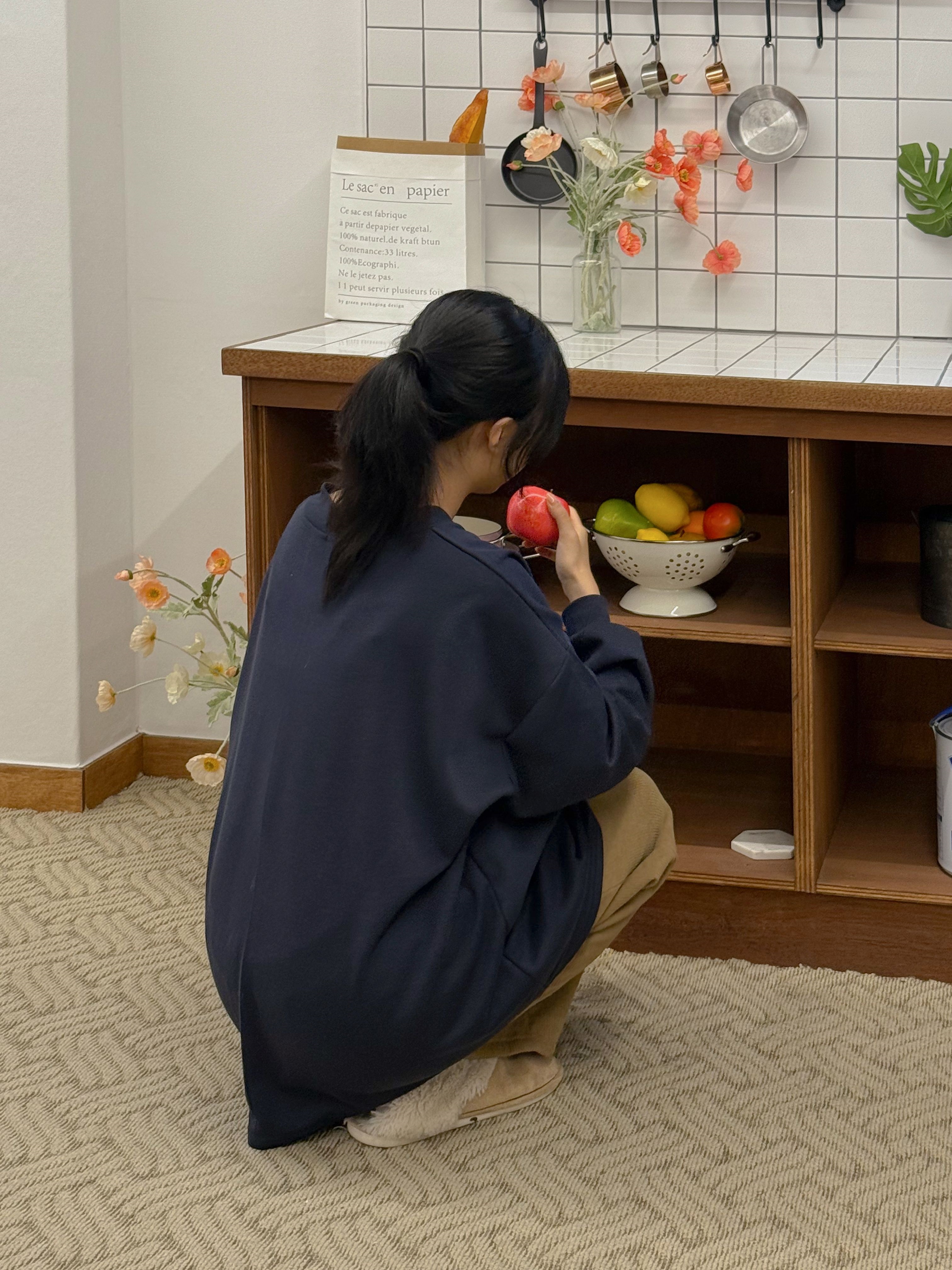 裏起毛Vネックラインボクシールーズ長袖Tシャツ | 詳細画像4