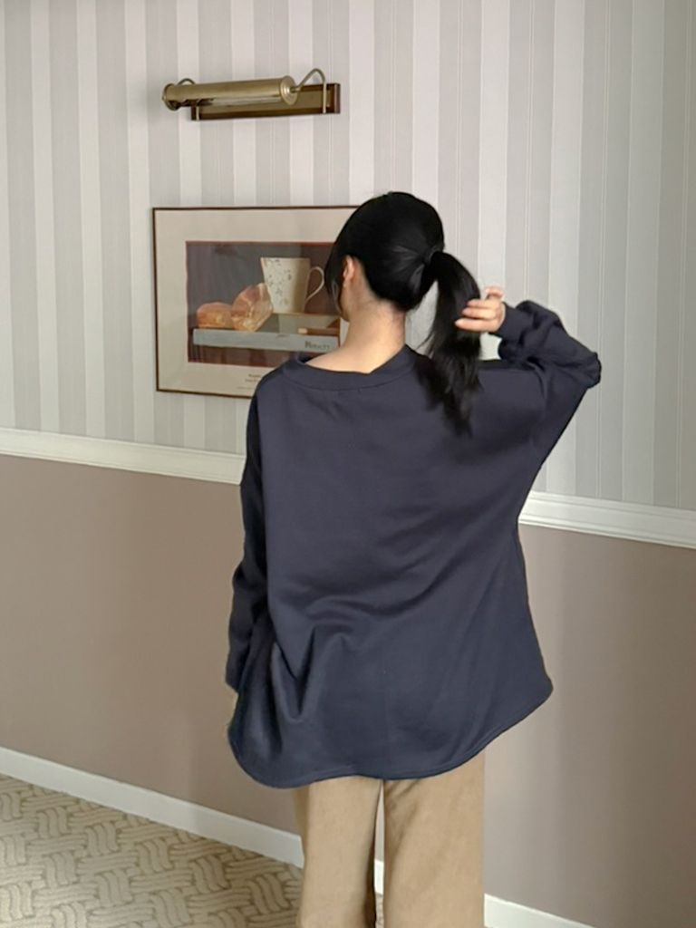 裏起毛Vネックラインボクシールーズ長袖Tシャツ | 詳細画像6