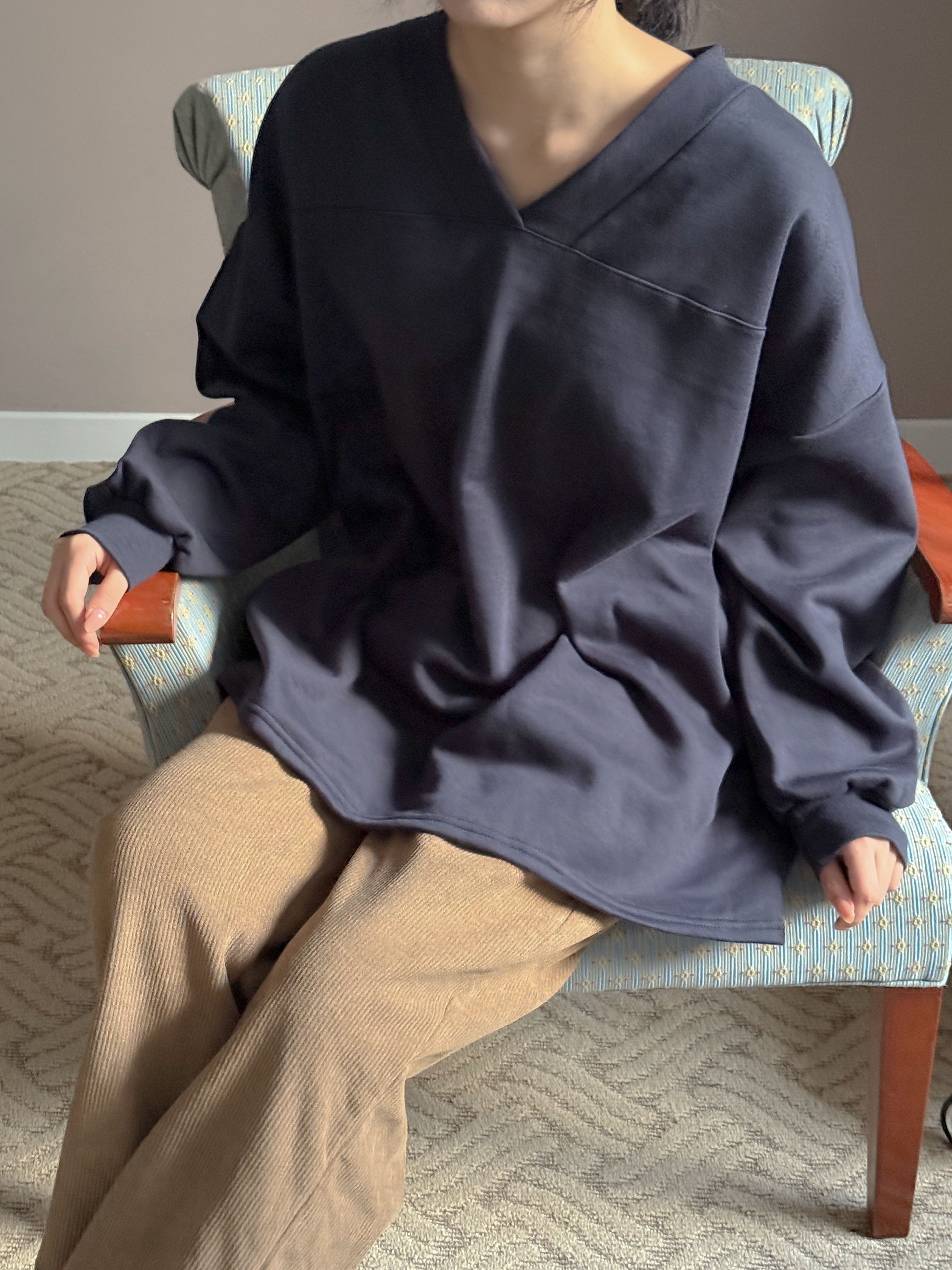 裏起毛Vネックラインボクシールーズ長袖Tシャツ | 詳細画像7