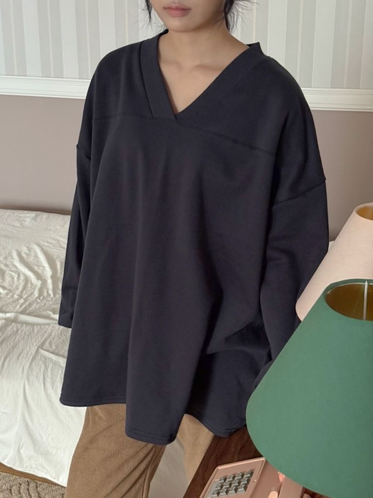 裏起毛Vネックラインボクシールーズ長袖Tシャツ | 詳細画像10