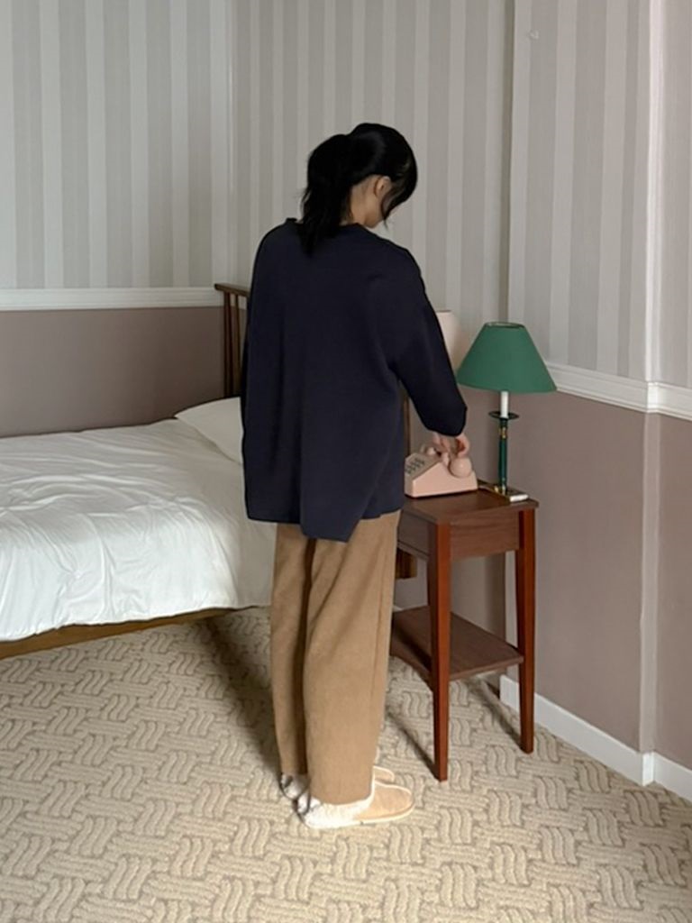 裏起毛Vネックラインボクシールーズ長袖Tシャツ | 詳細画像11