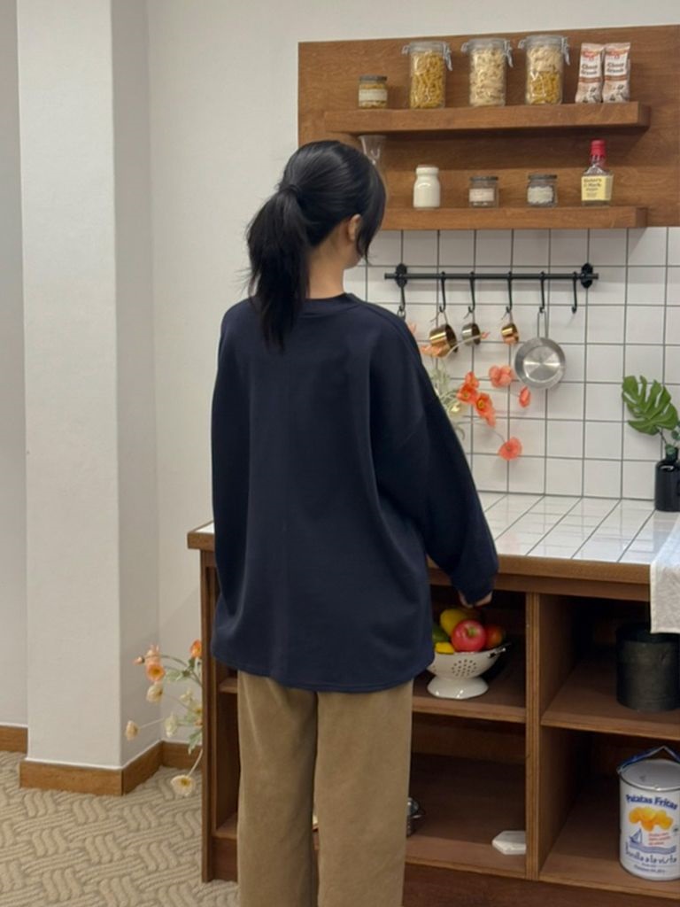 裏起毛Vネックラインボクシールーズ長袖Tシャツ | 詳細画像12