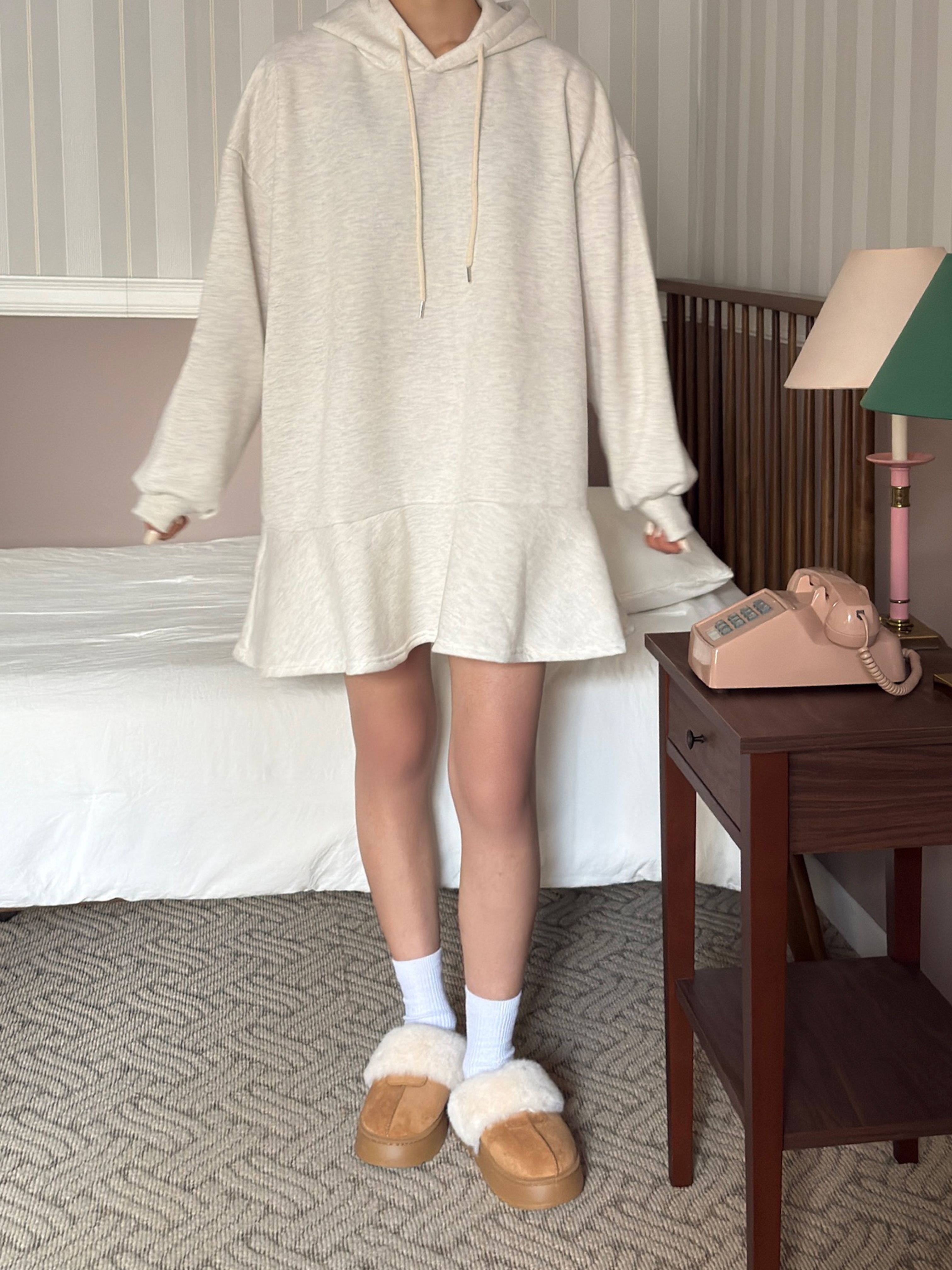 裏起毛フードルーズ長袖ミニワンピーストレーニング | 詳細画像3