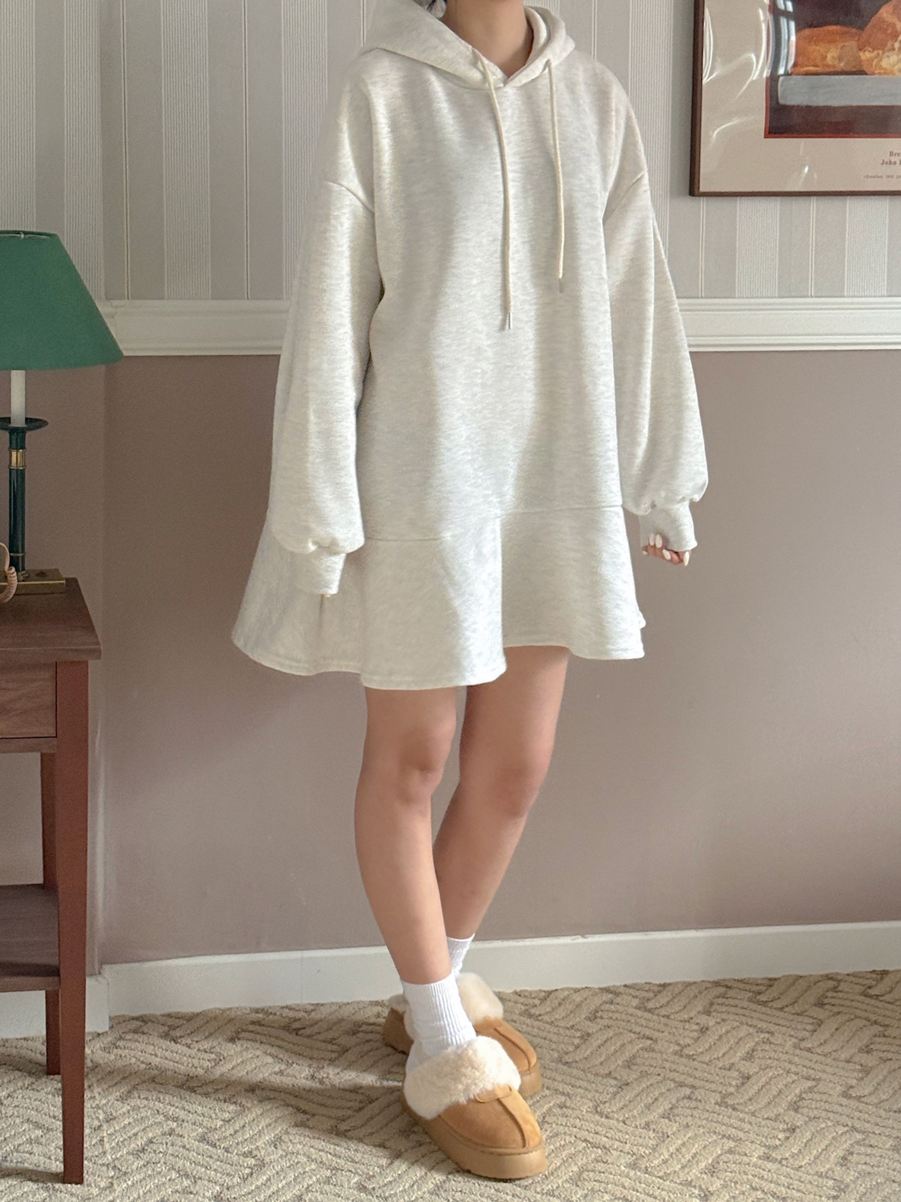 裏起毛フードルーズ長袖ミニワンピーストレーニング | 詳細画像8