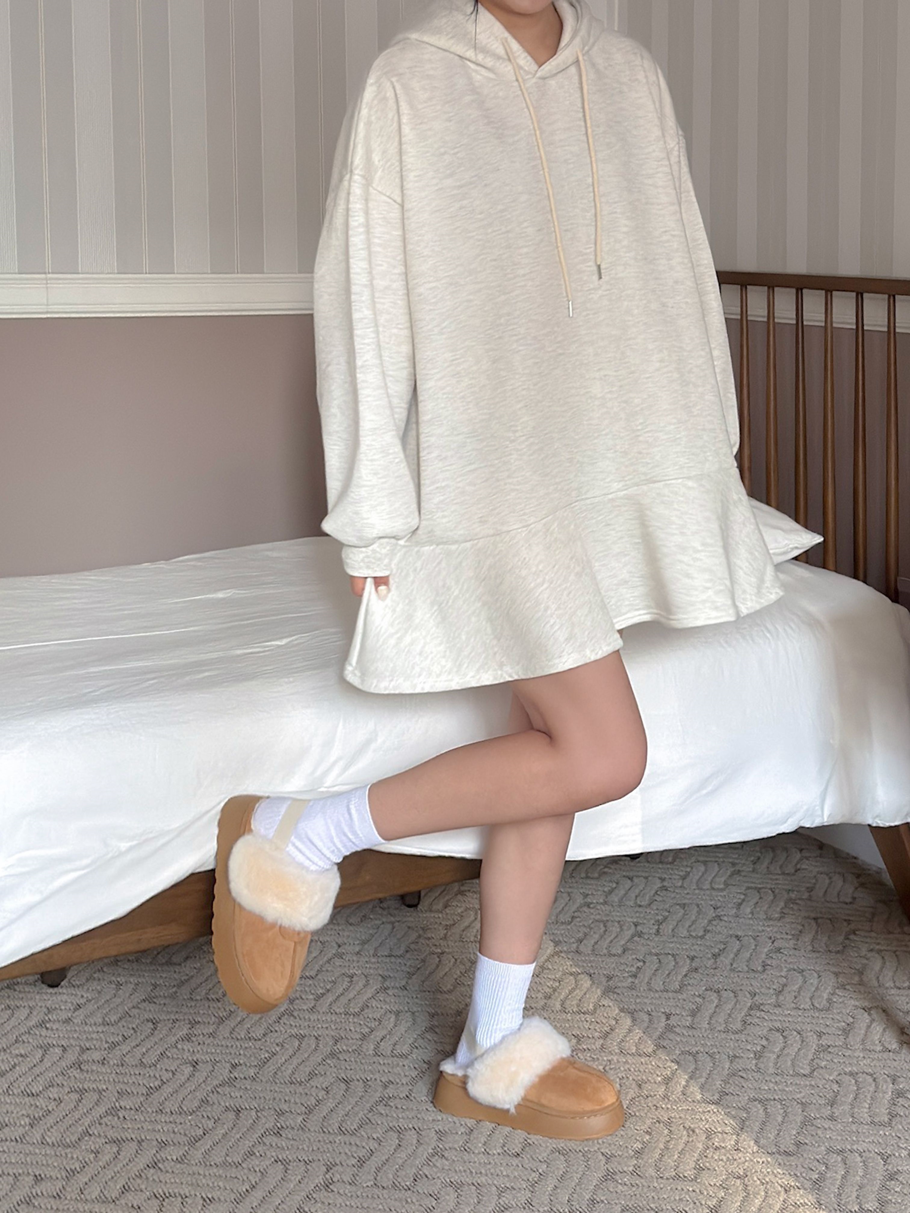 裏起毛フードルーズ長袖ミニワンピーストレーニング | 詳細画像9