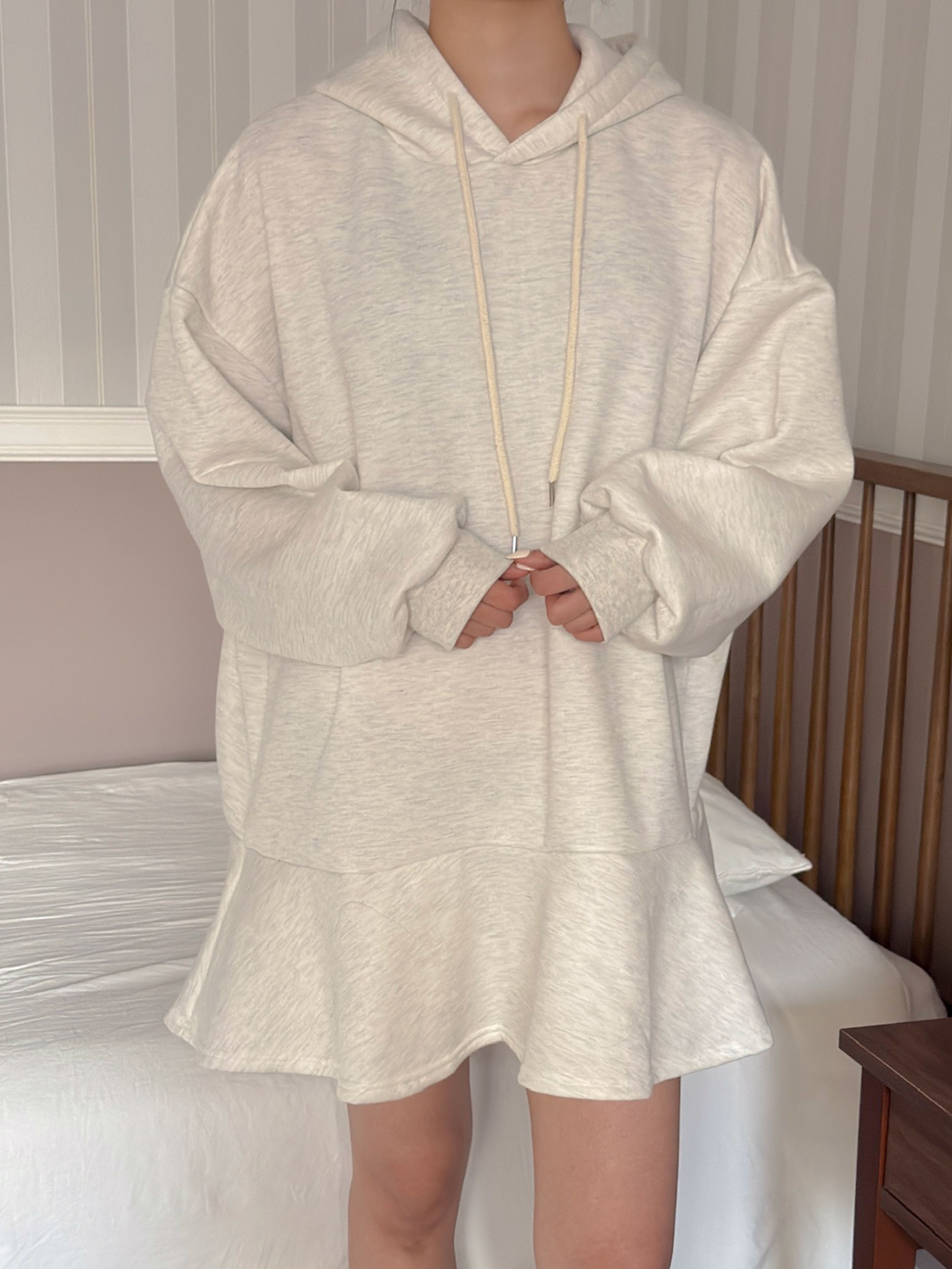 裏起毛フードルーズ長袖ミニワンピーストレーニング | 詳細画像12