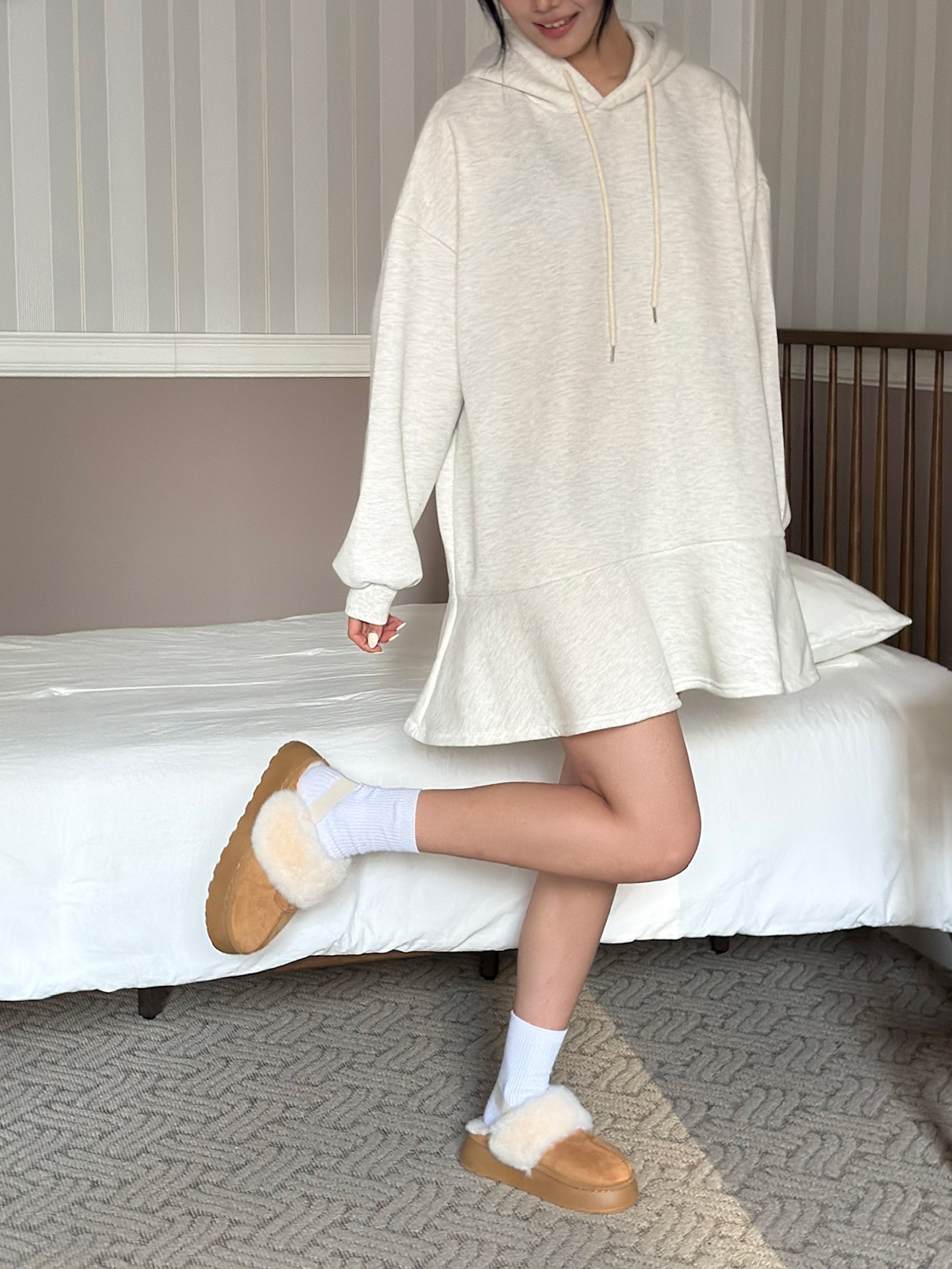 裏起毛フードルーズ長袖ミニワンピーストレーニング | 詳細画像13