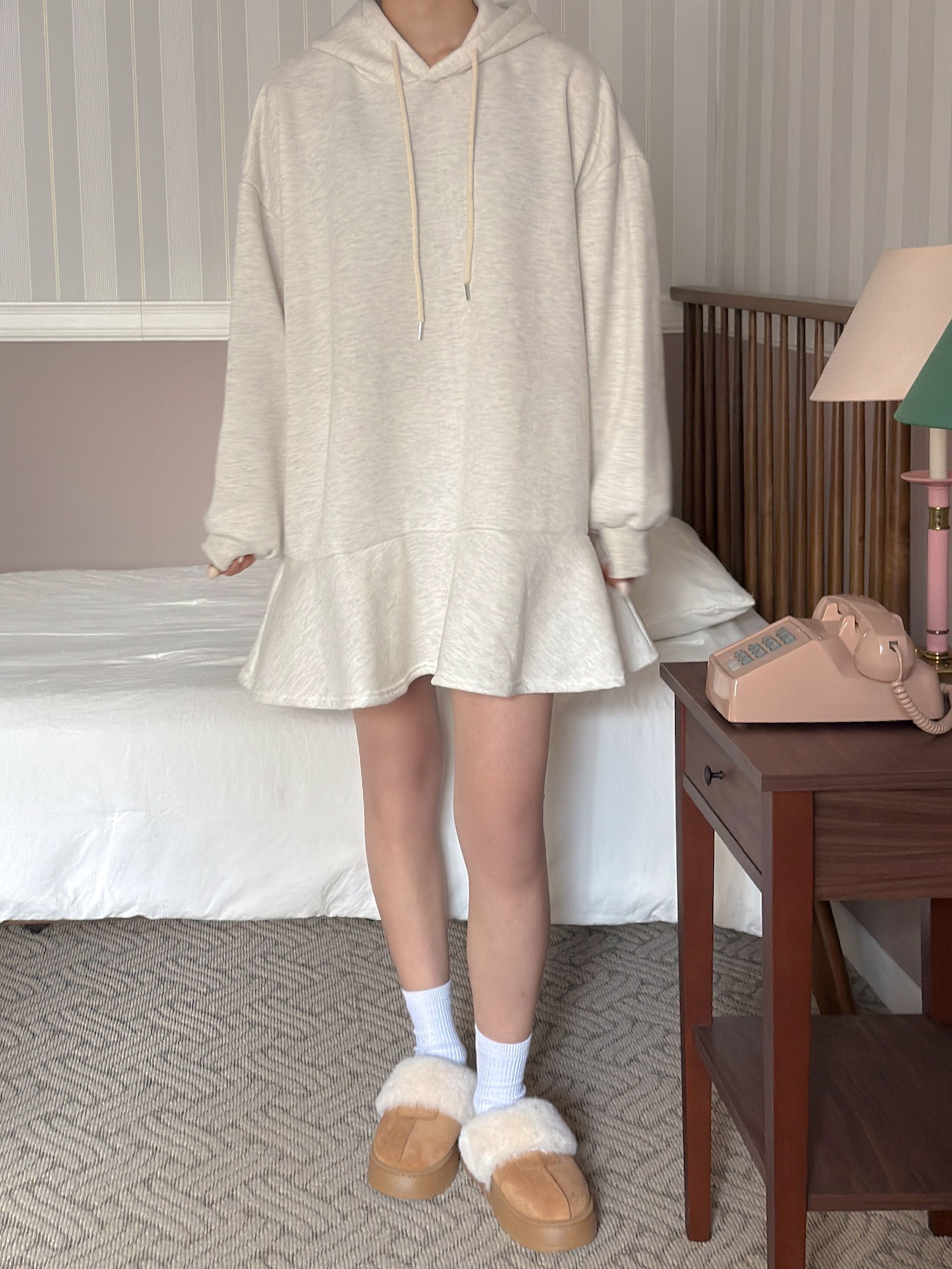 裏起毛フードルーズ長袖ミニワンピーストレーニング | 詳細画像15