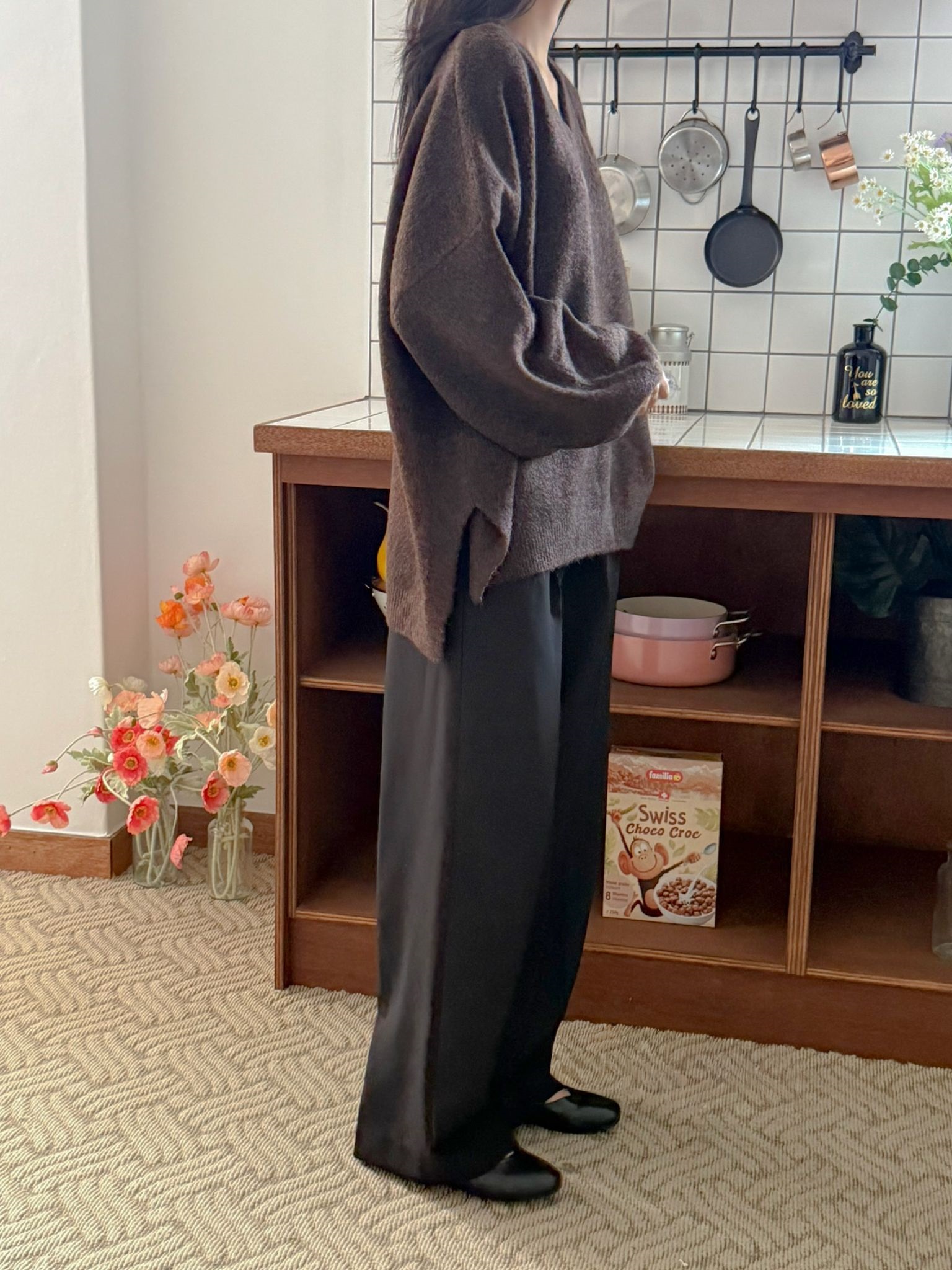 Vネックルーズ長袖ニット | 詳細画像6